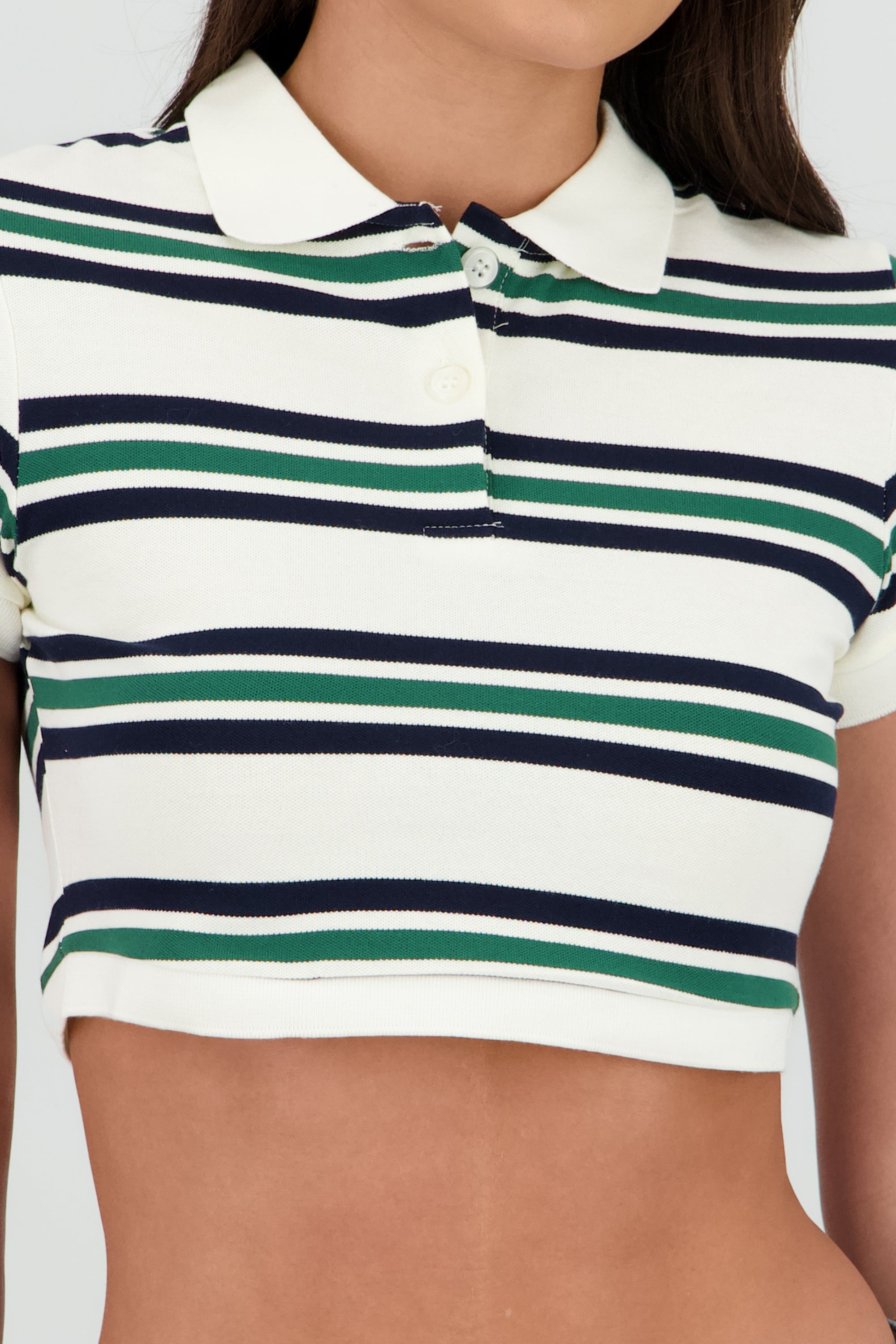 Top cuello polo rayas VERDE COMBO
