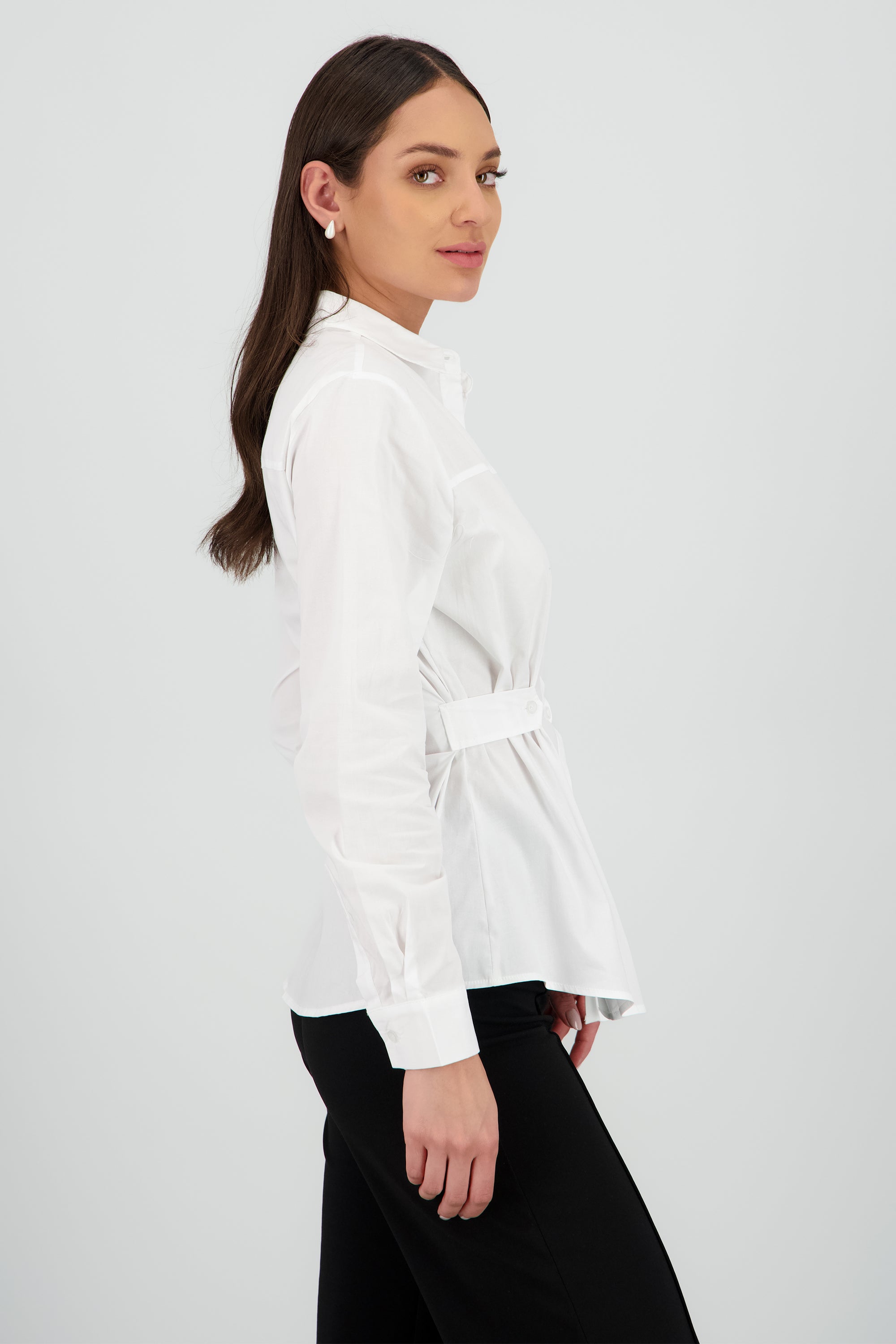 Camisa manga larga detalle ajustadores BLANCO