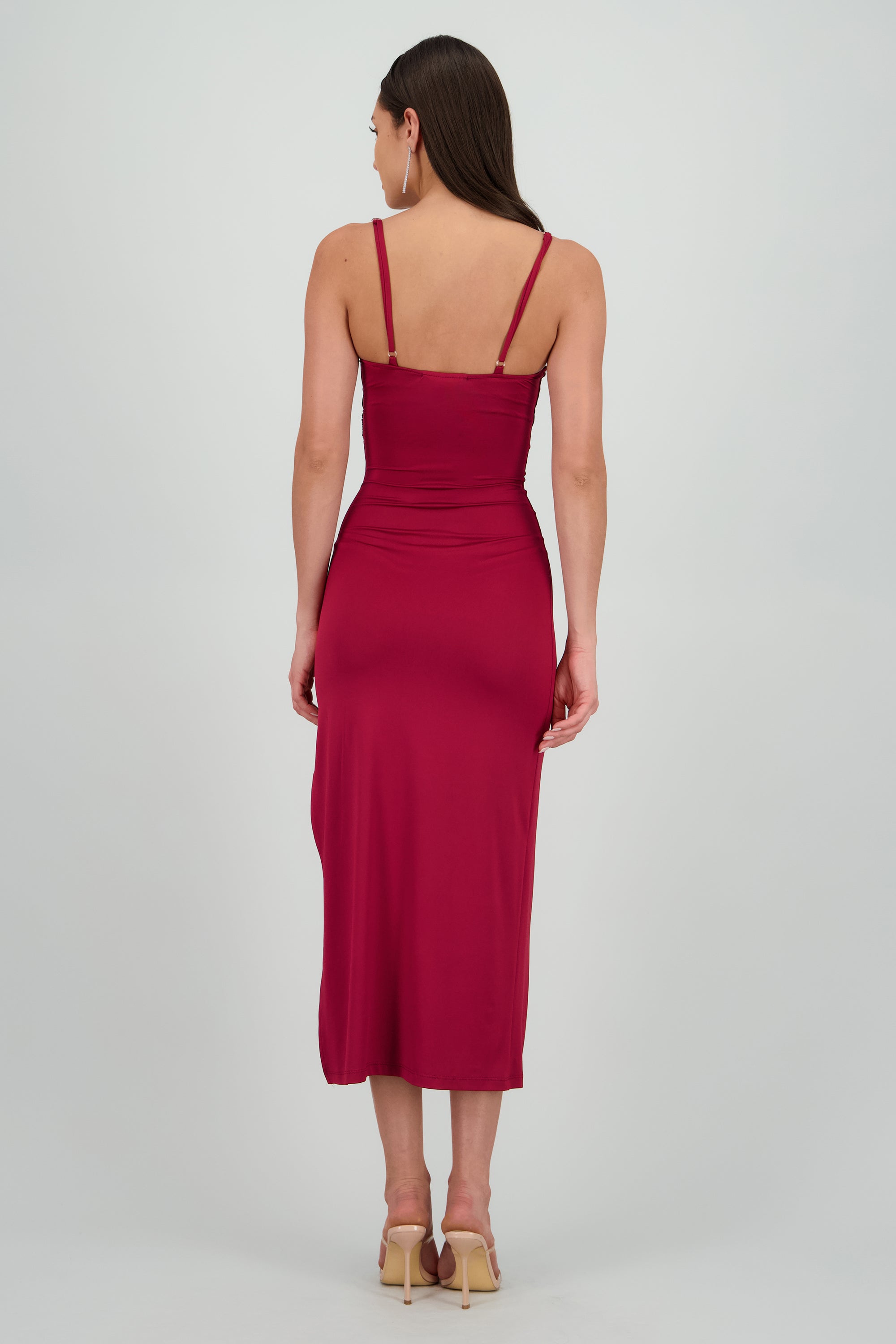 Vestido de tirantes detalle drapeado CIRUELA