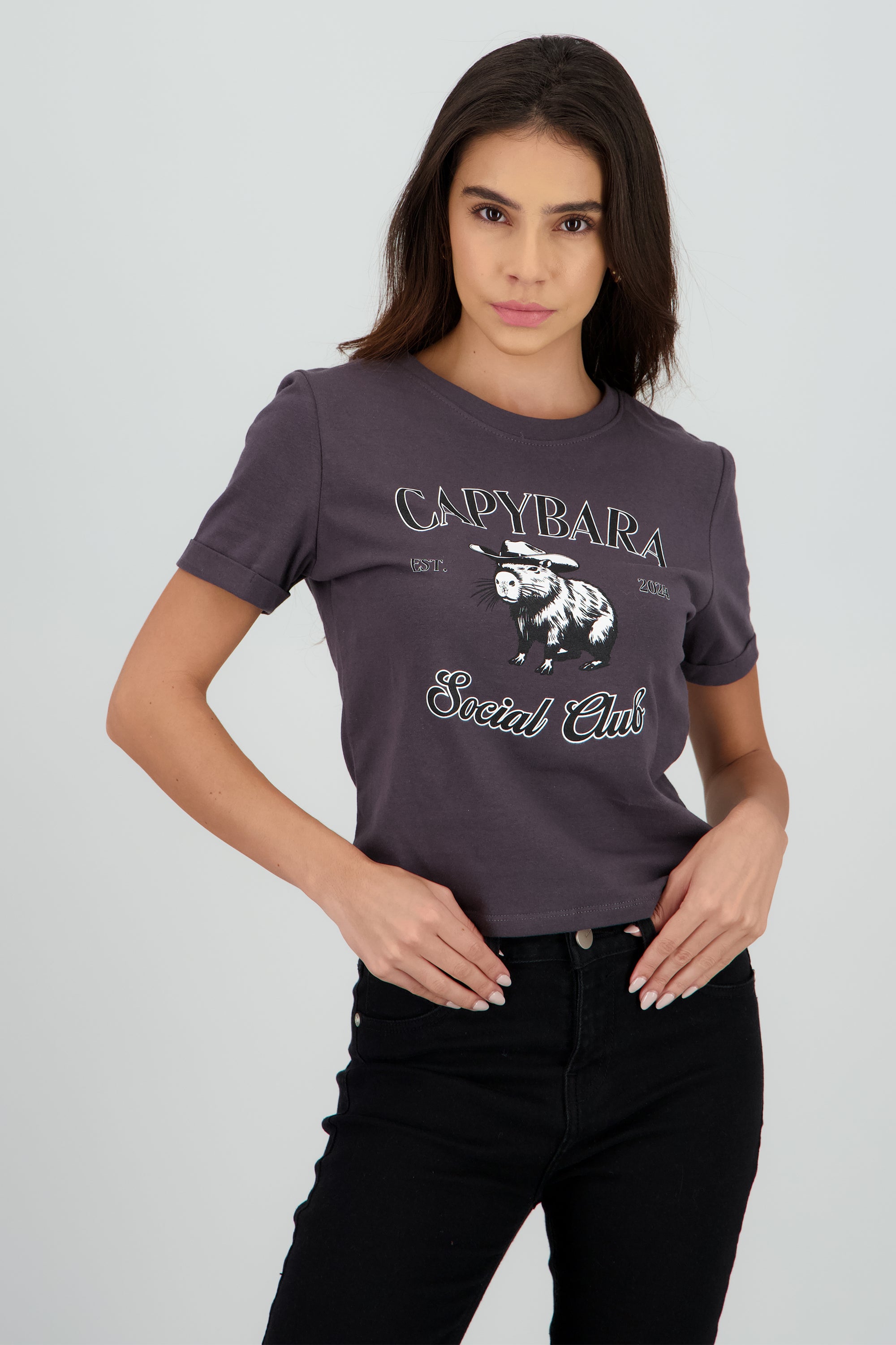 Top crop capybara vaquero GRIS OBSCURO