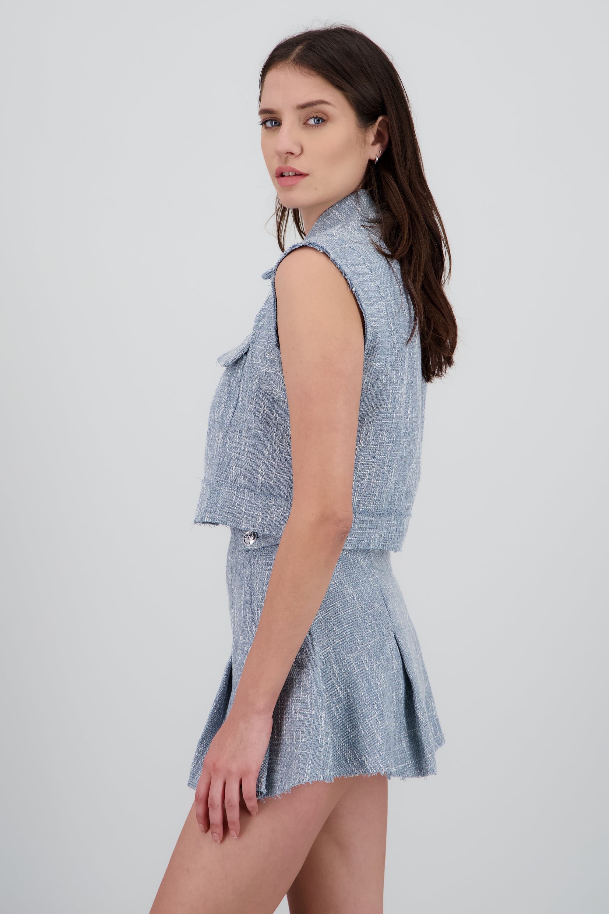 Chaleco tweed detalle botones AZUL