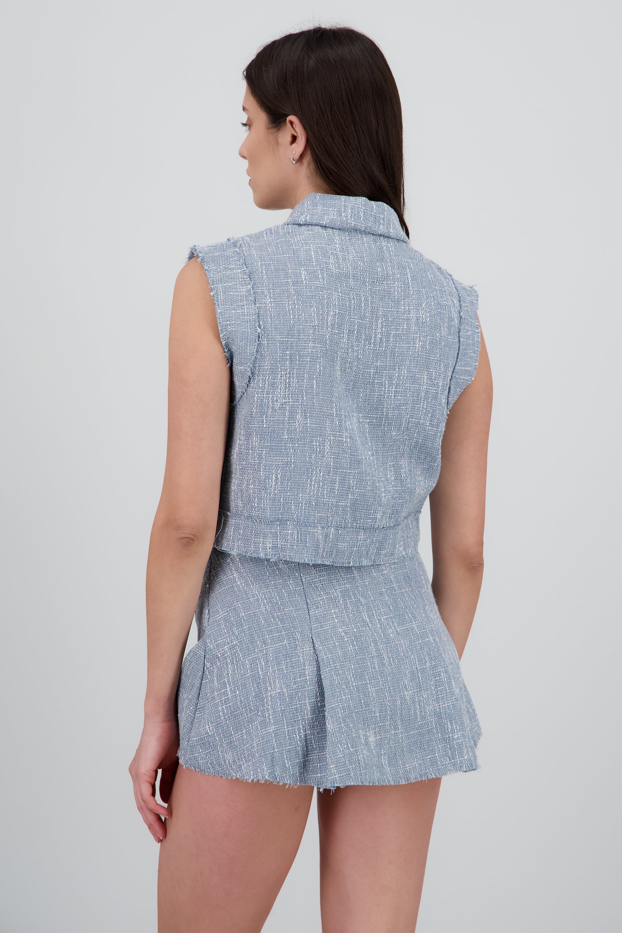 Chaleco tweed detalle botones AZUL