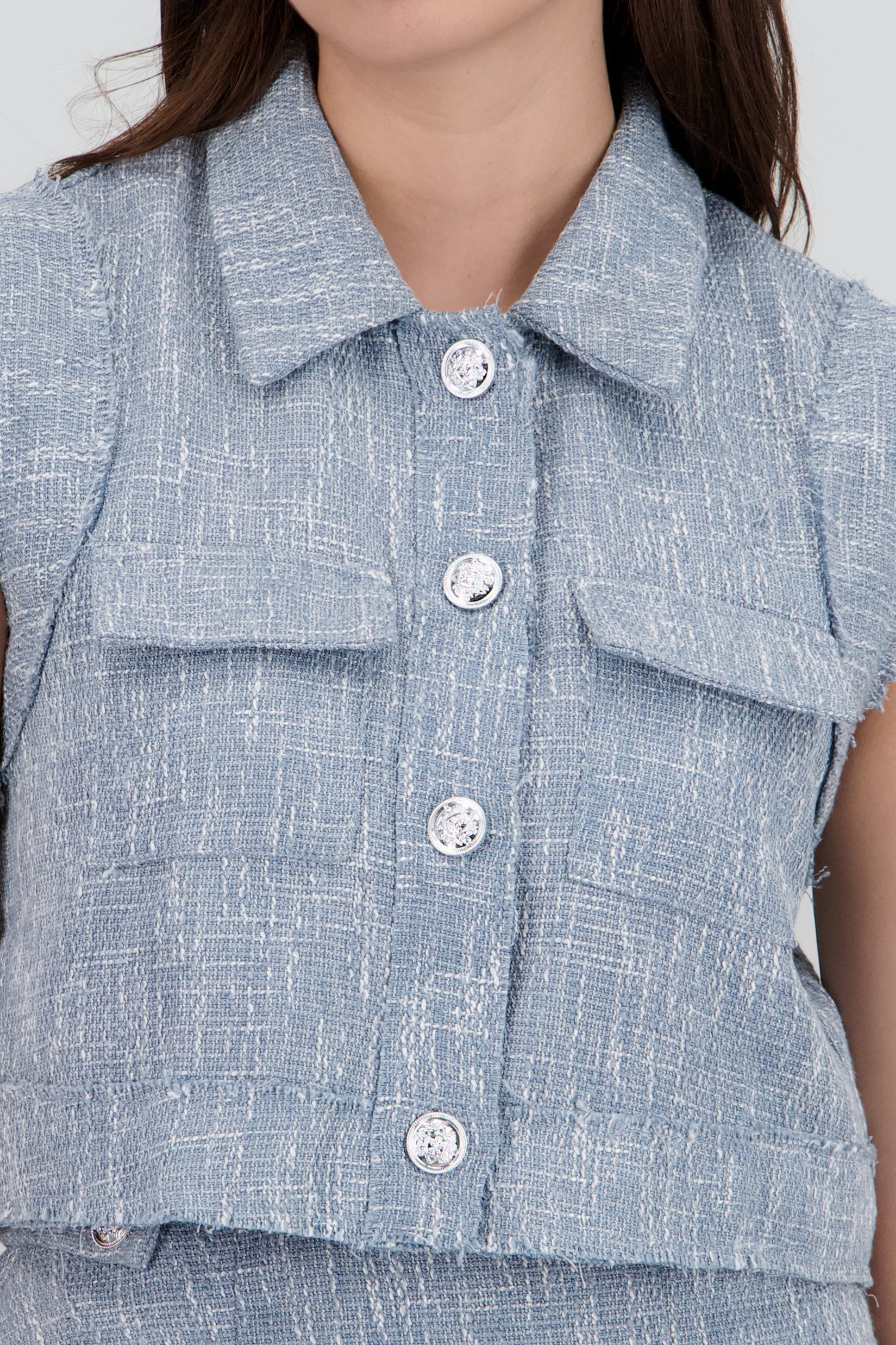 Chaleco tweed detalle botones AZUL