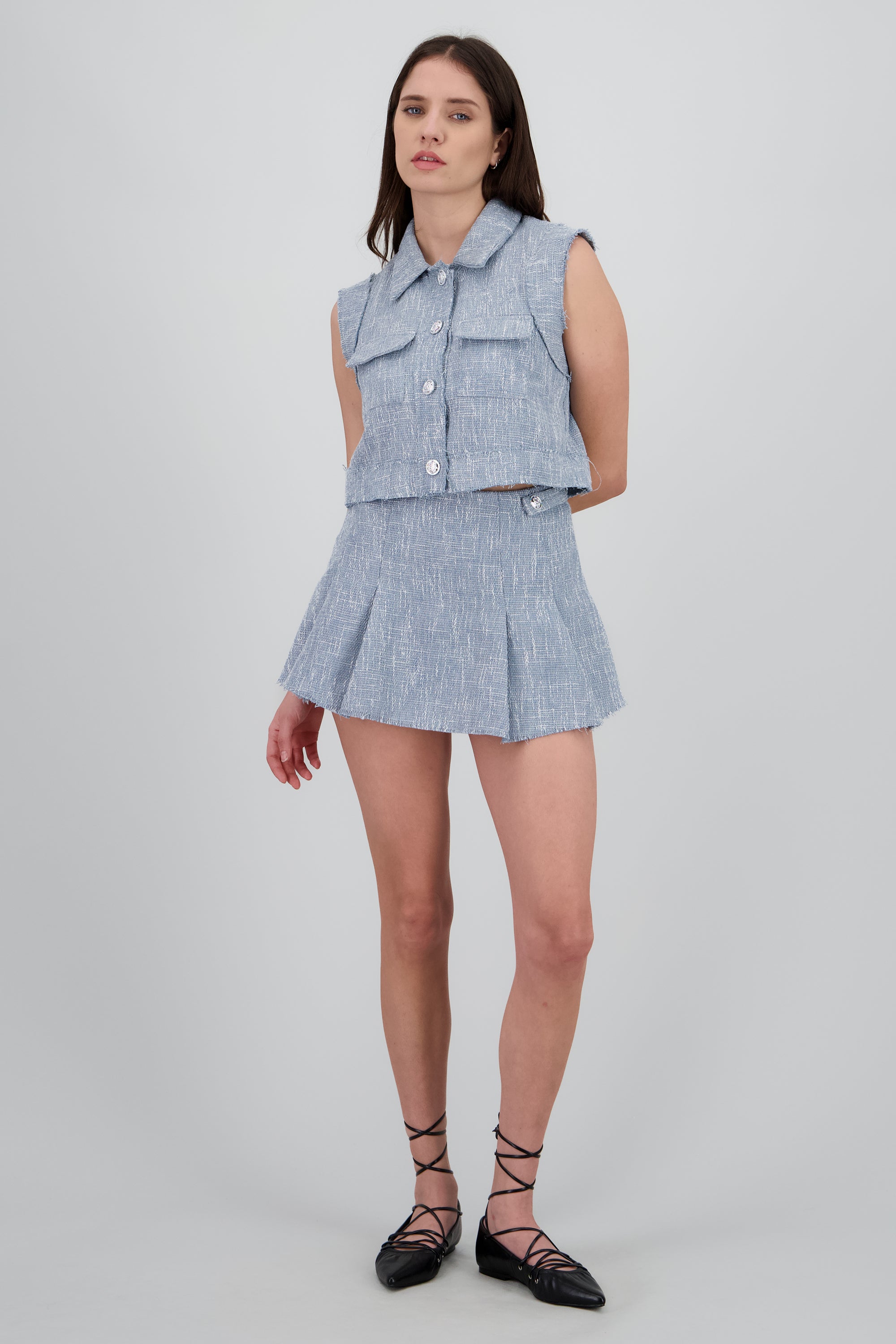 Skort tweed detalle botones AZUL