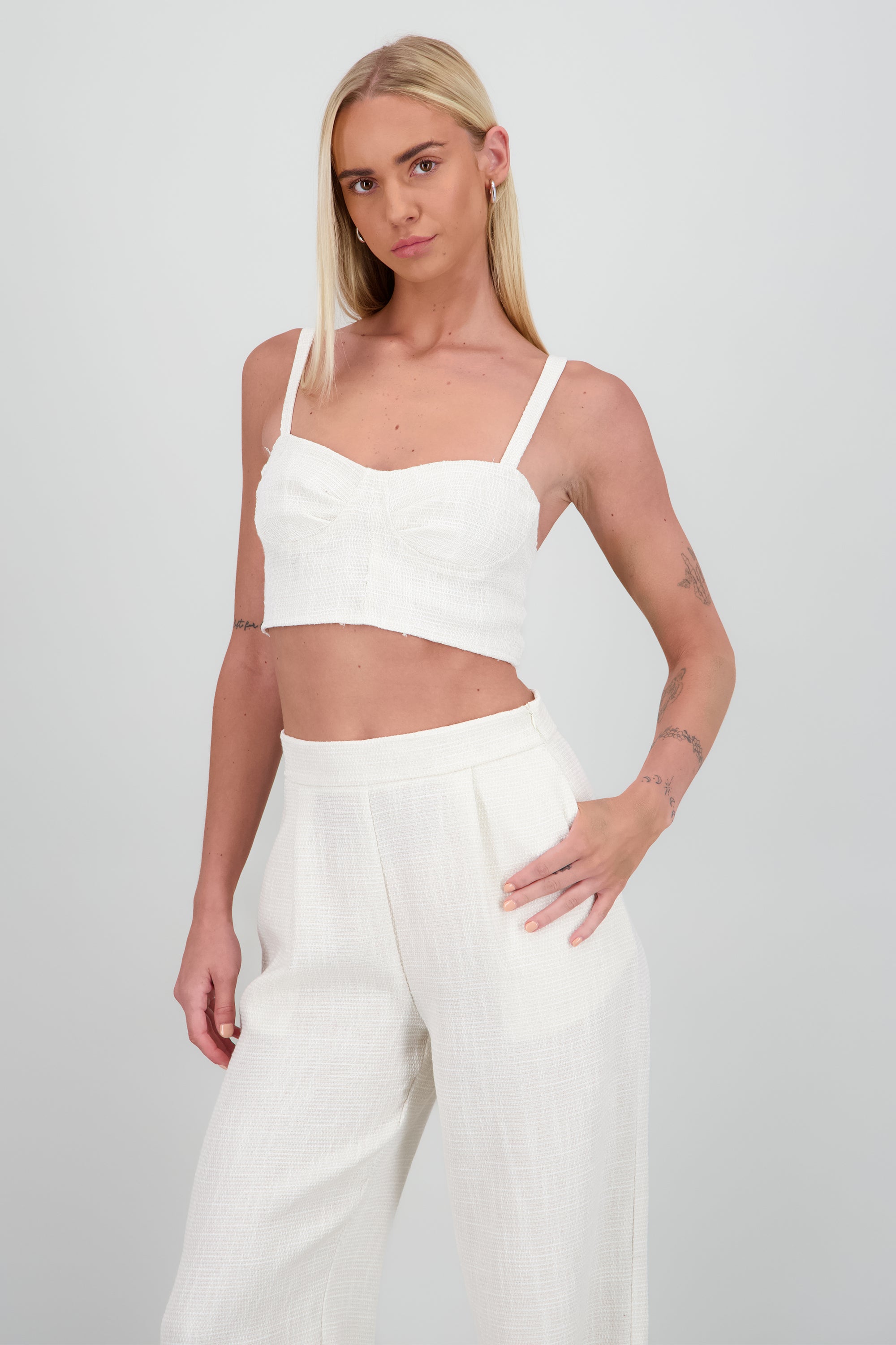 Top escote corazón tweed BLANCO