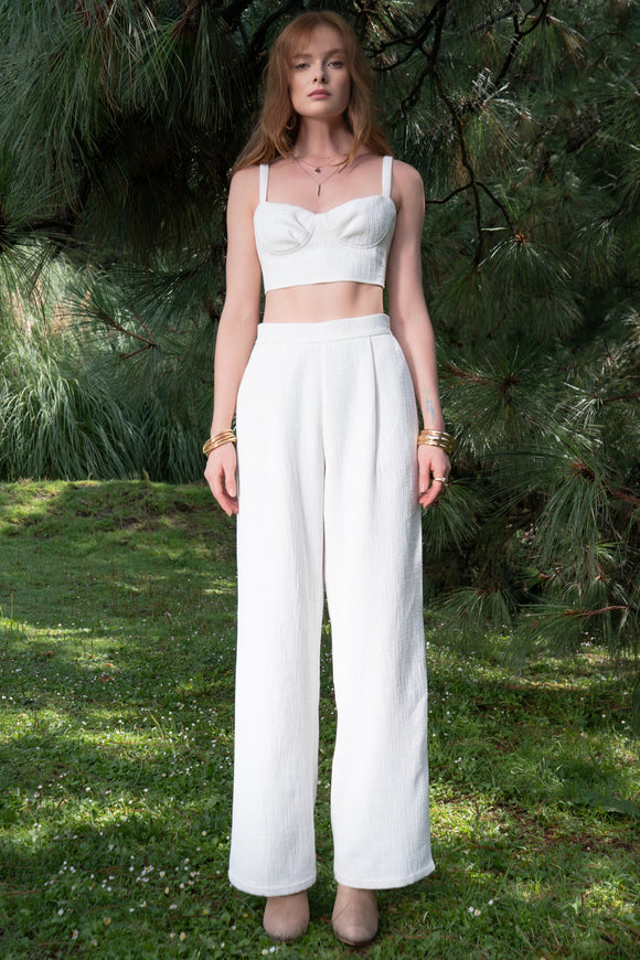 Pantalón wide leg tiro alto tweed