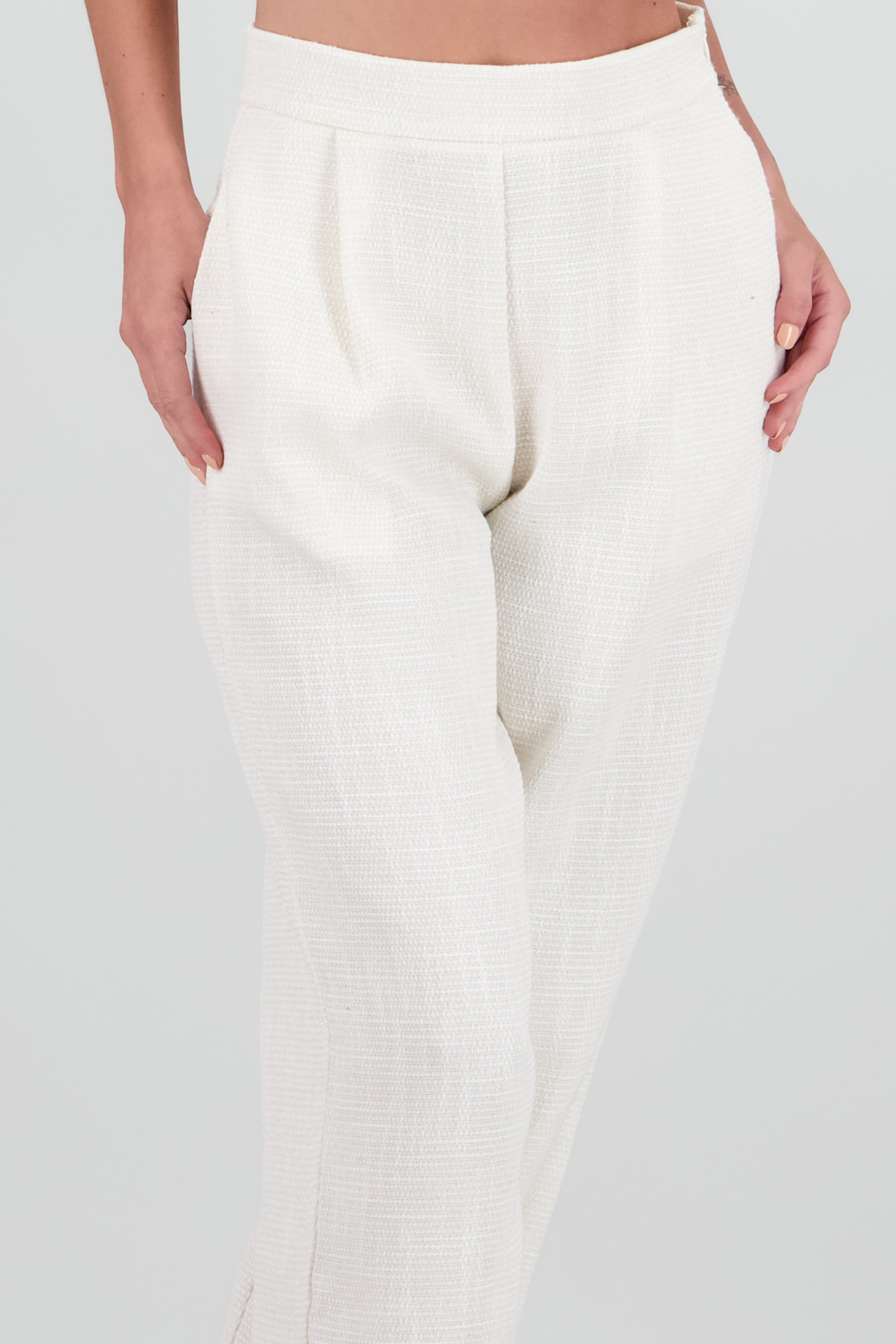 Pantalón wide leg tiro alto tweed BLANCO