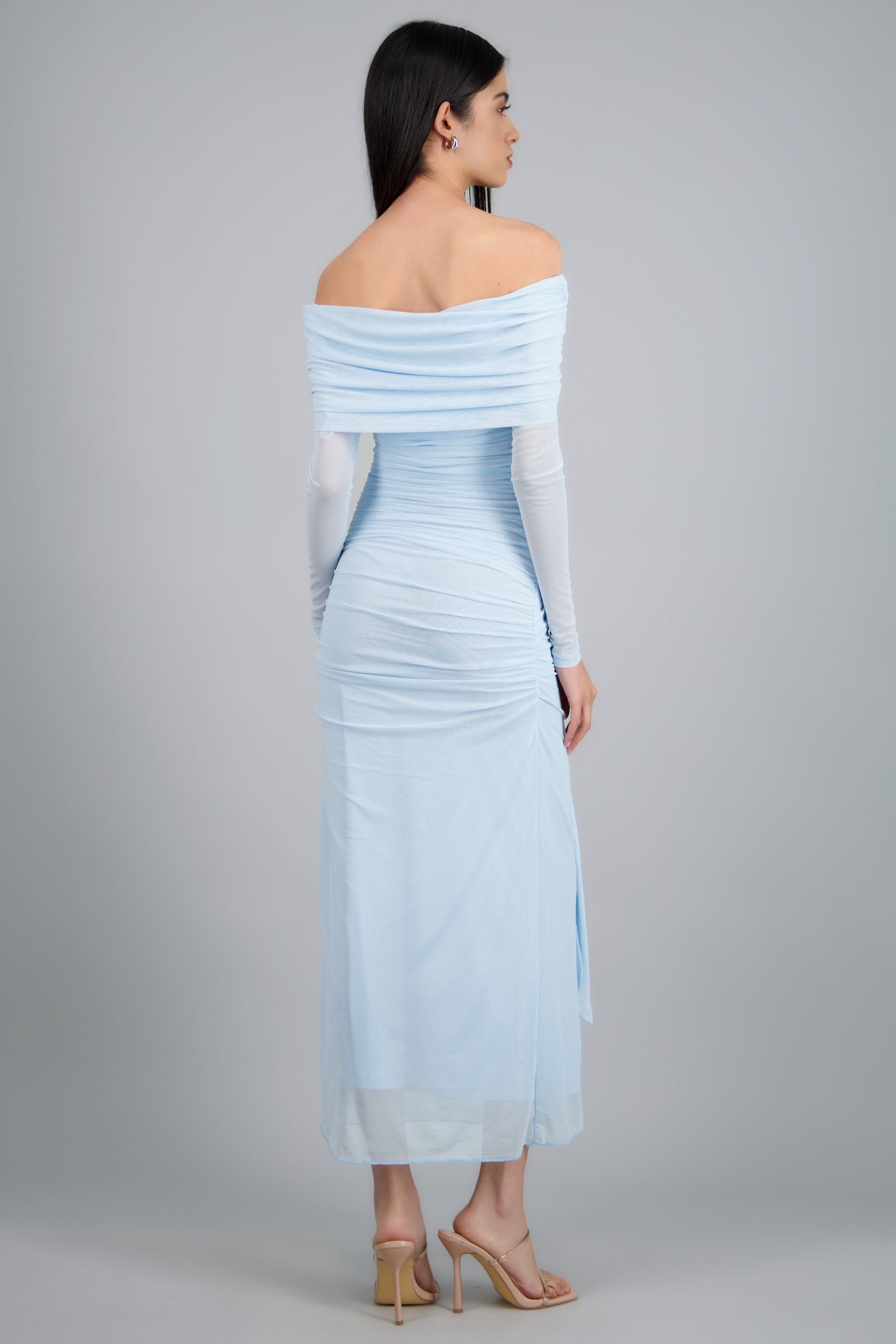 Vestido maxi de mesh con nudo AZUL PASTEL