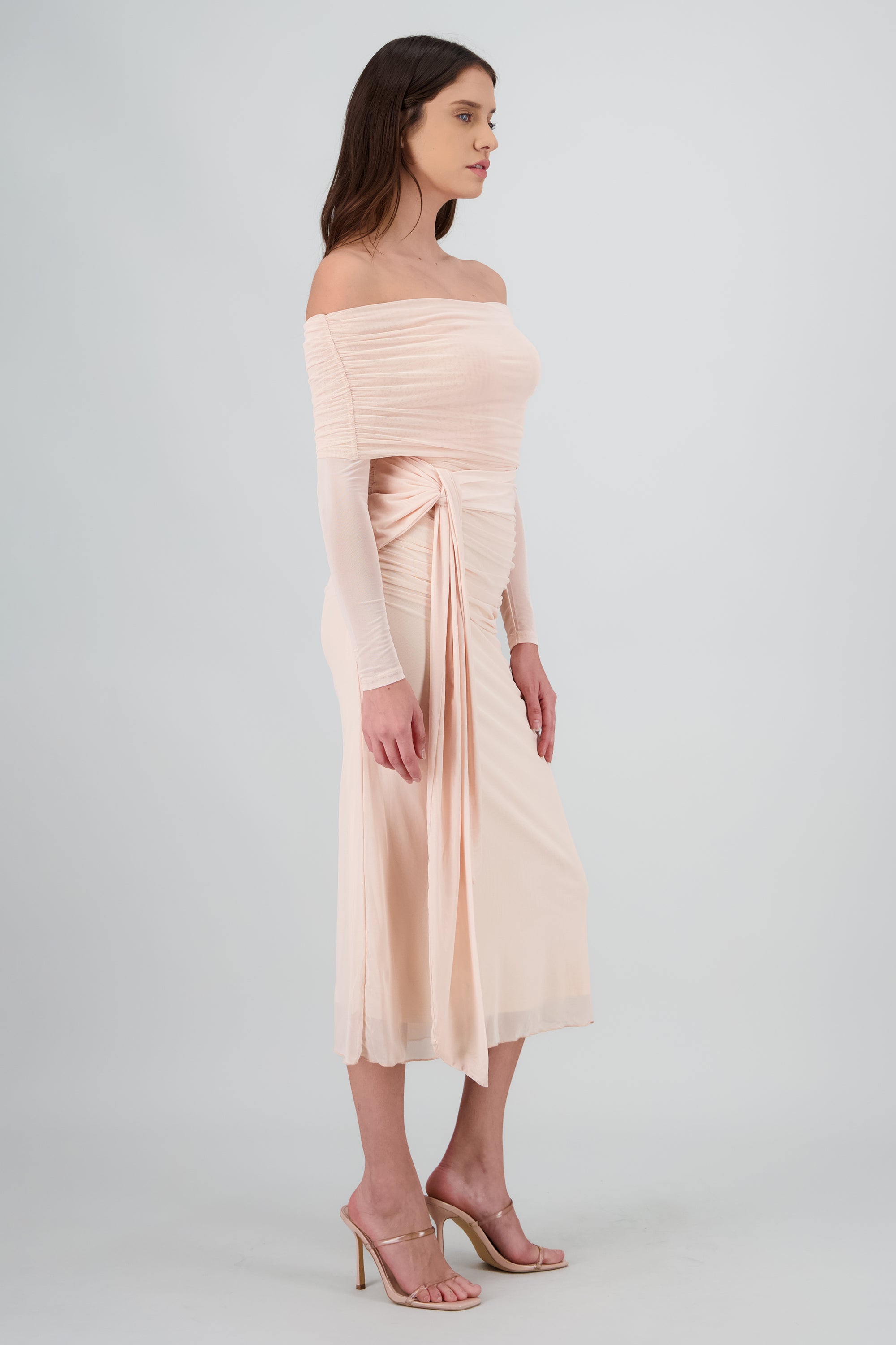 Vestido maxi de mesh con nudo HUESO