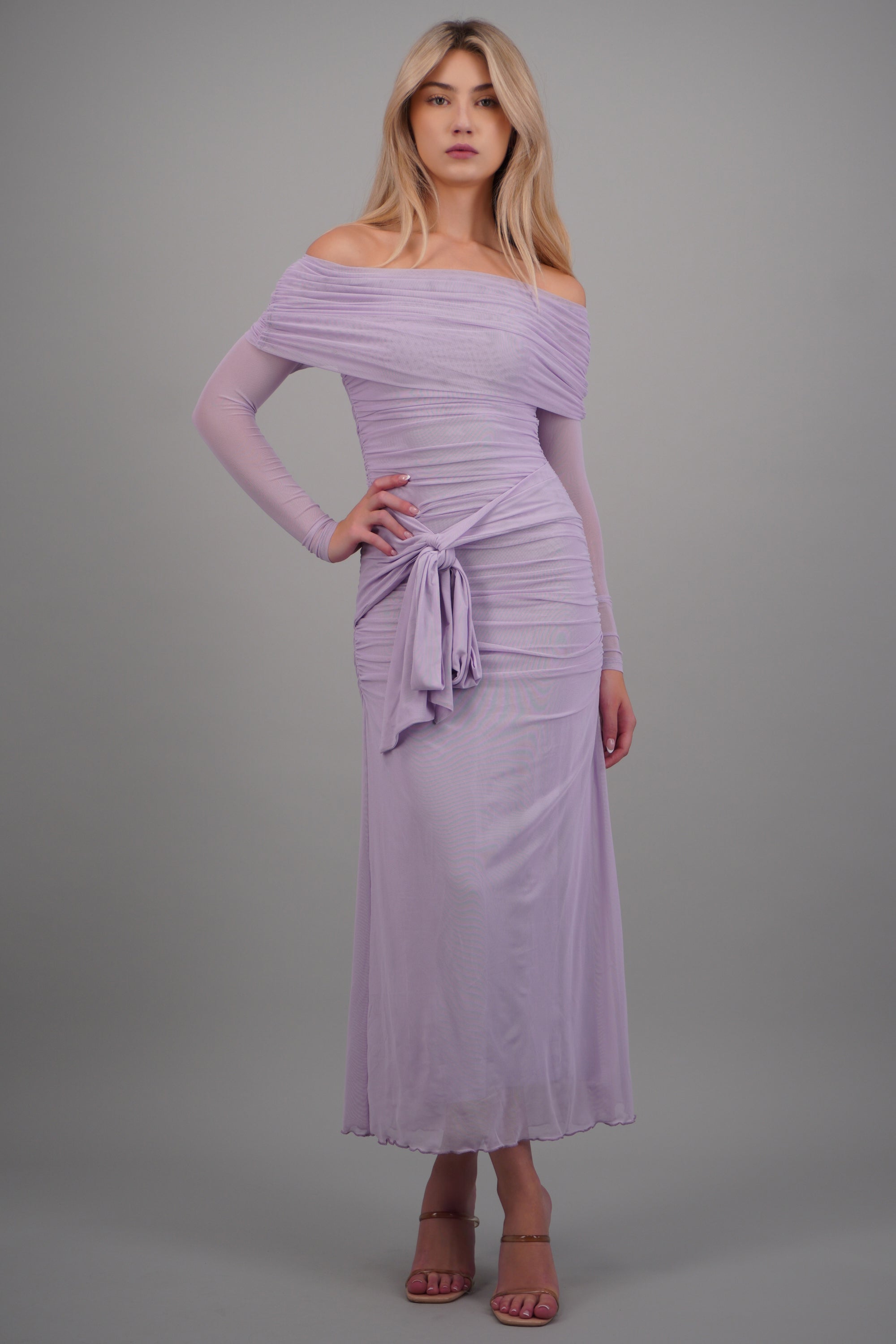 Vestido maxi de mesh con nudo LILA