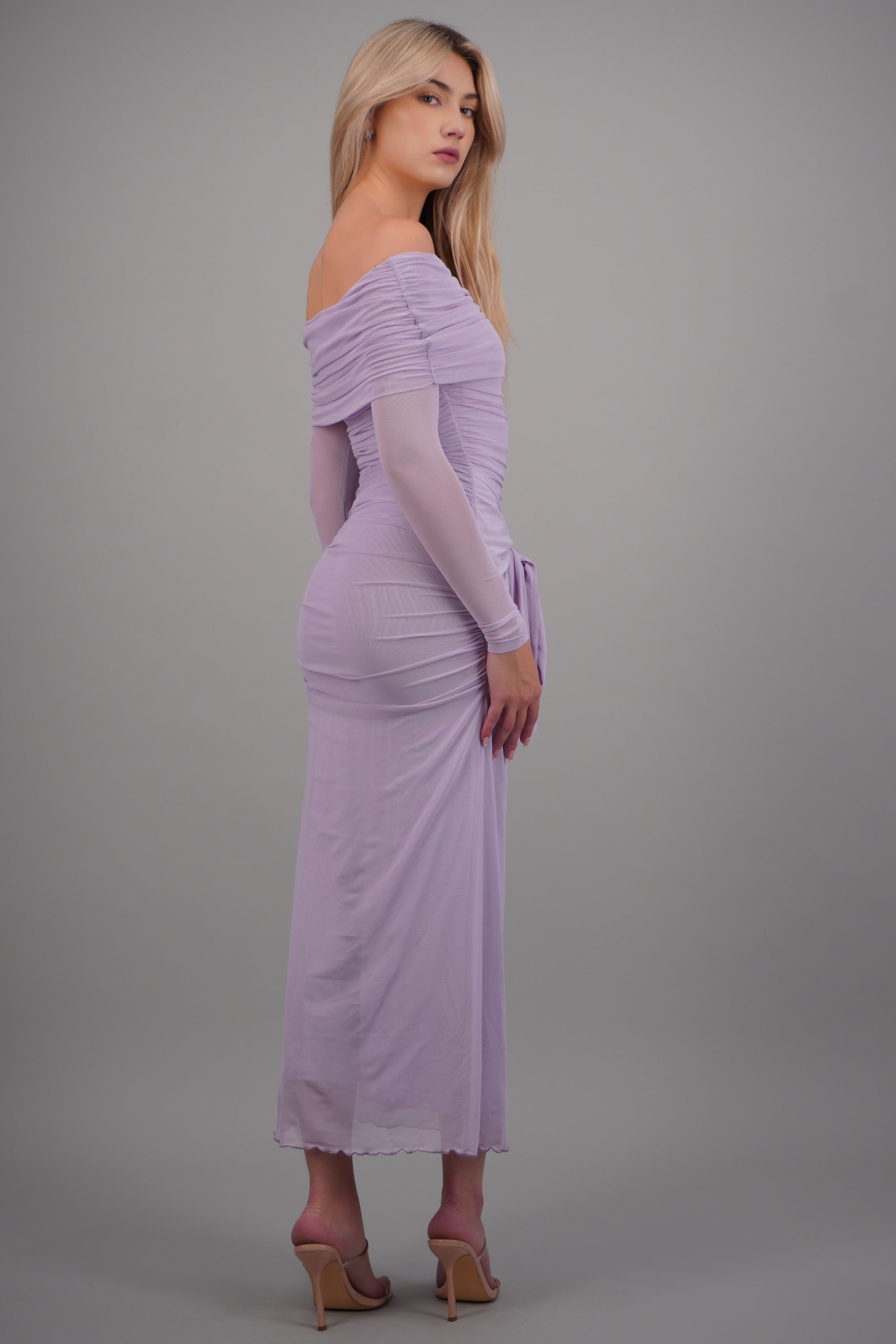 Vestido maxi de mesh con nudo LILA