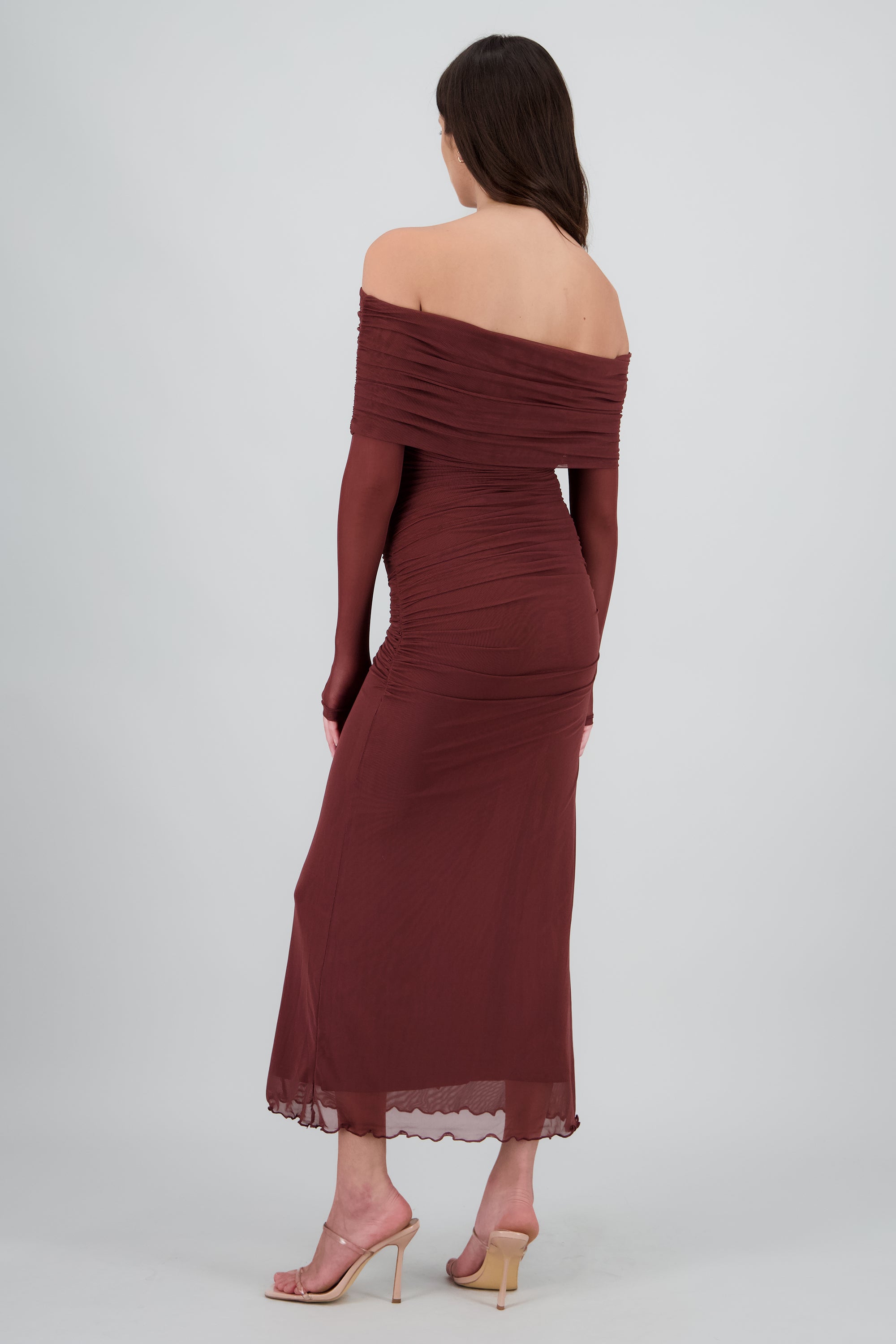 Vestido maxi de mesh con nudo CHOCOLATE