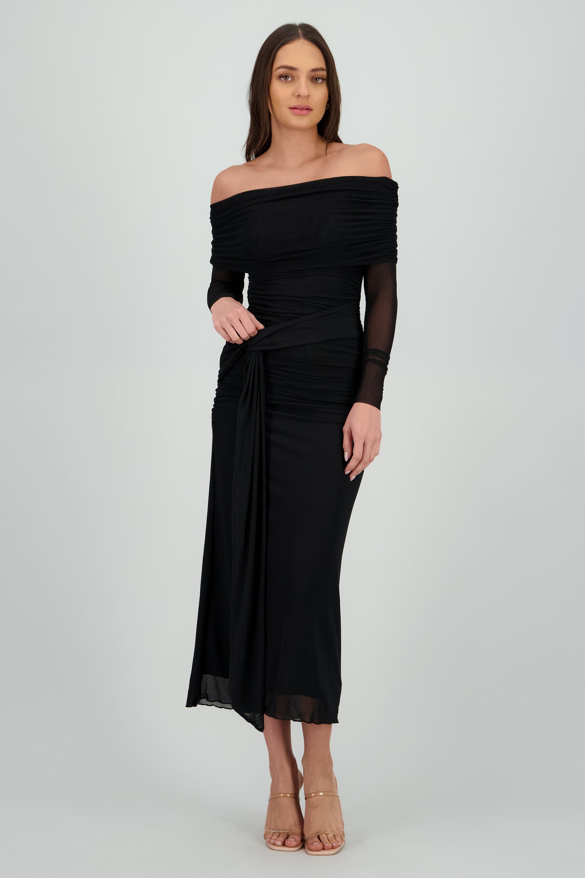 Vestido maxi de mesh con nudo NEGRO