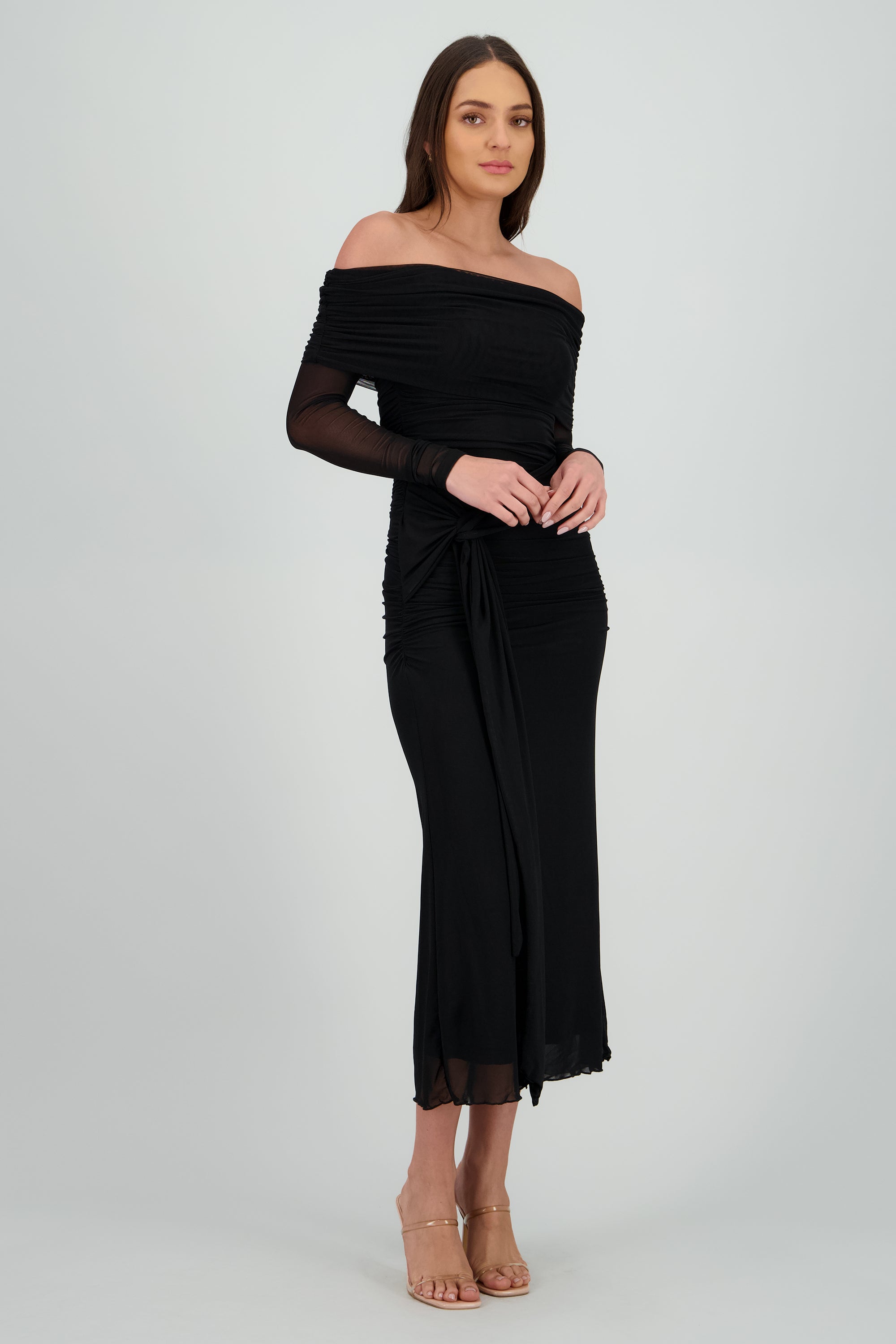 Vestido maxi de mesh con nudo NEGRO