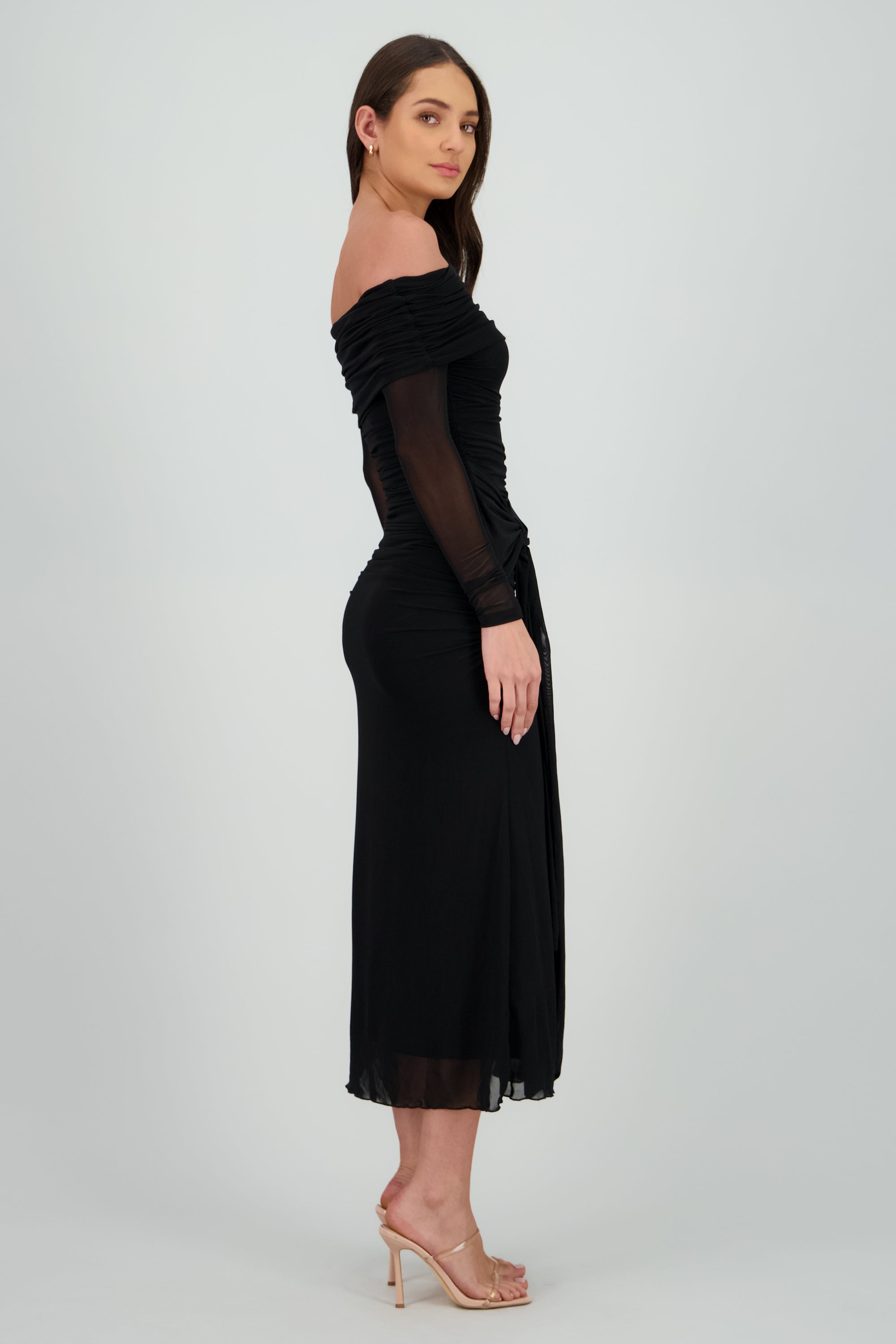 Vestido maxi de mesh con nudo NEGRO