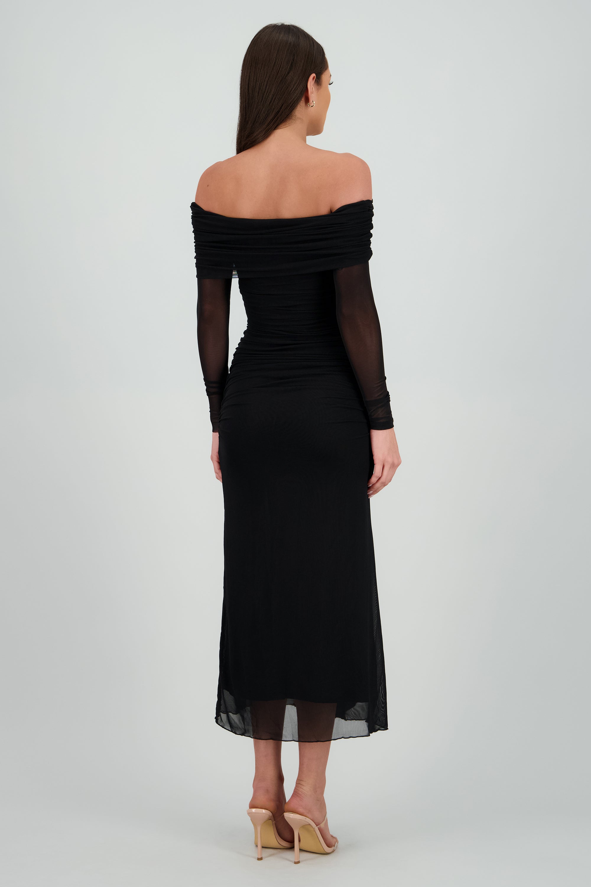 Vestido maxi de mesh con nudo NEGRO
