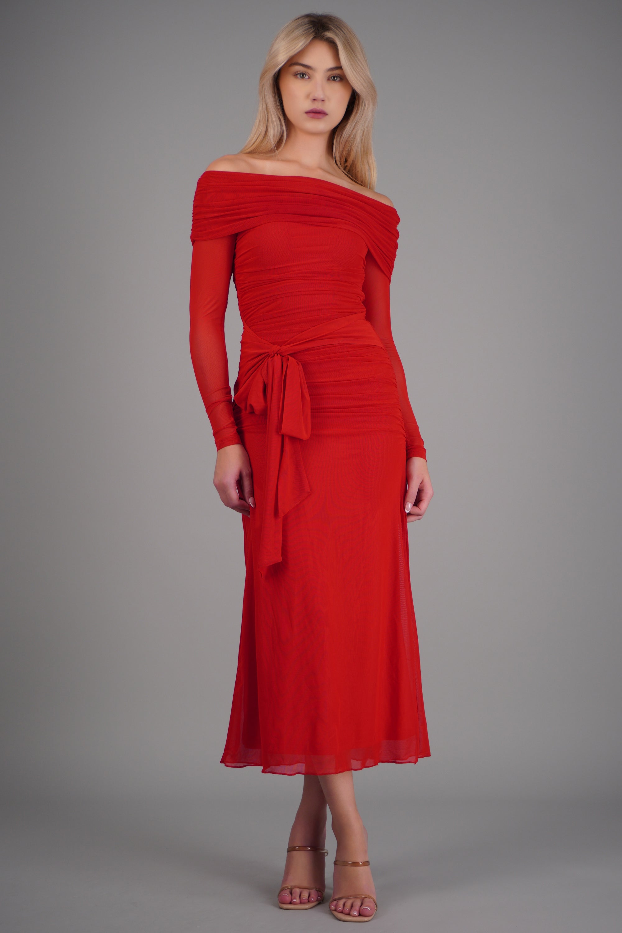 Vestido maxi de mesh con nudo ROJO