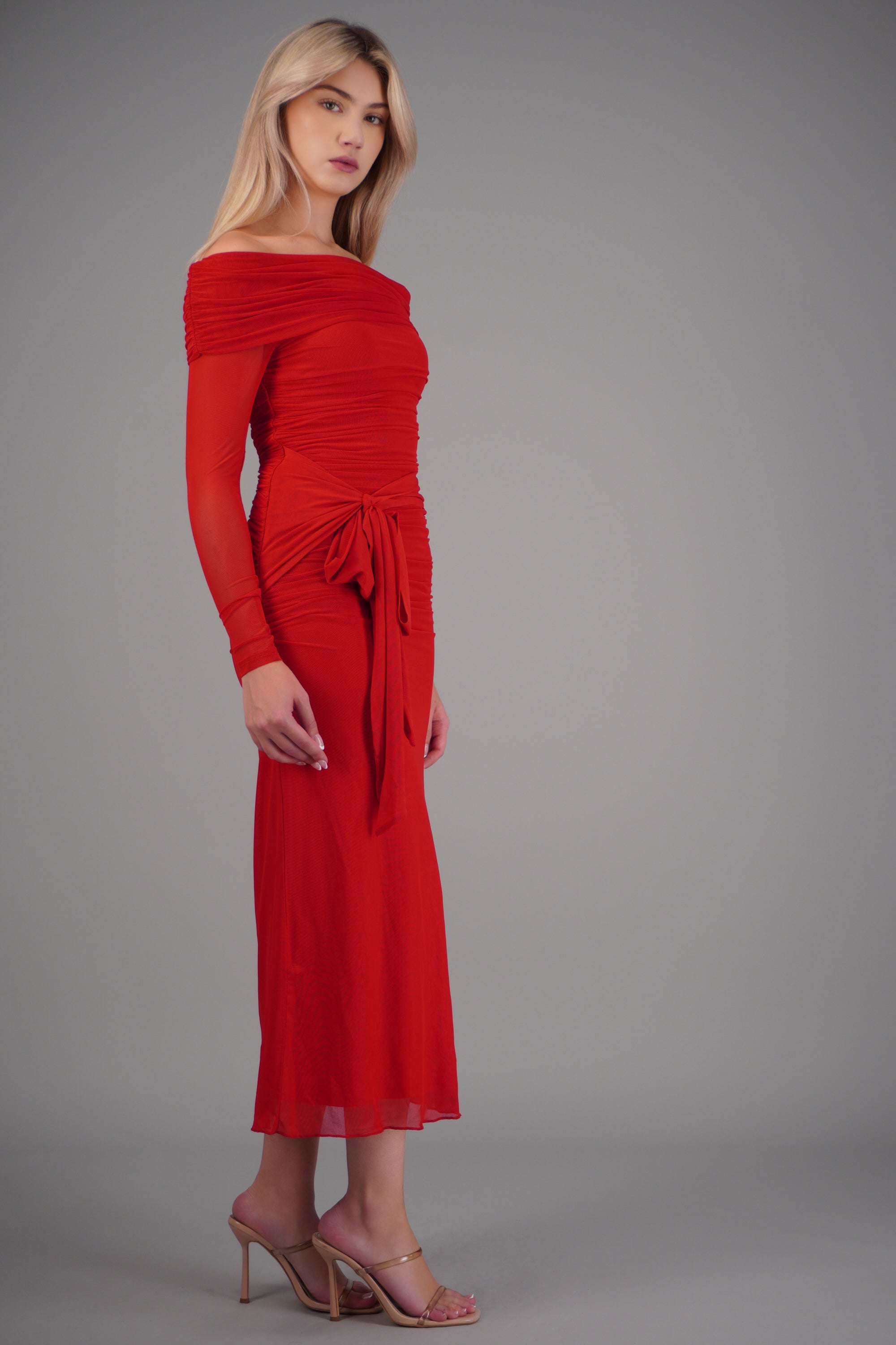 Vestido maxi de mesh con nudo ROJO