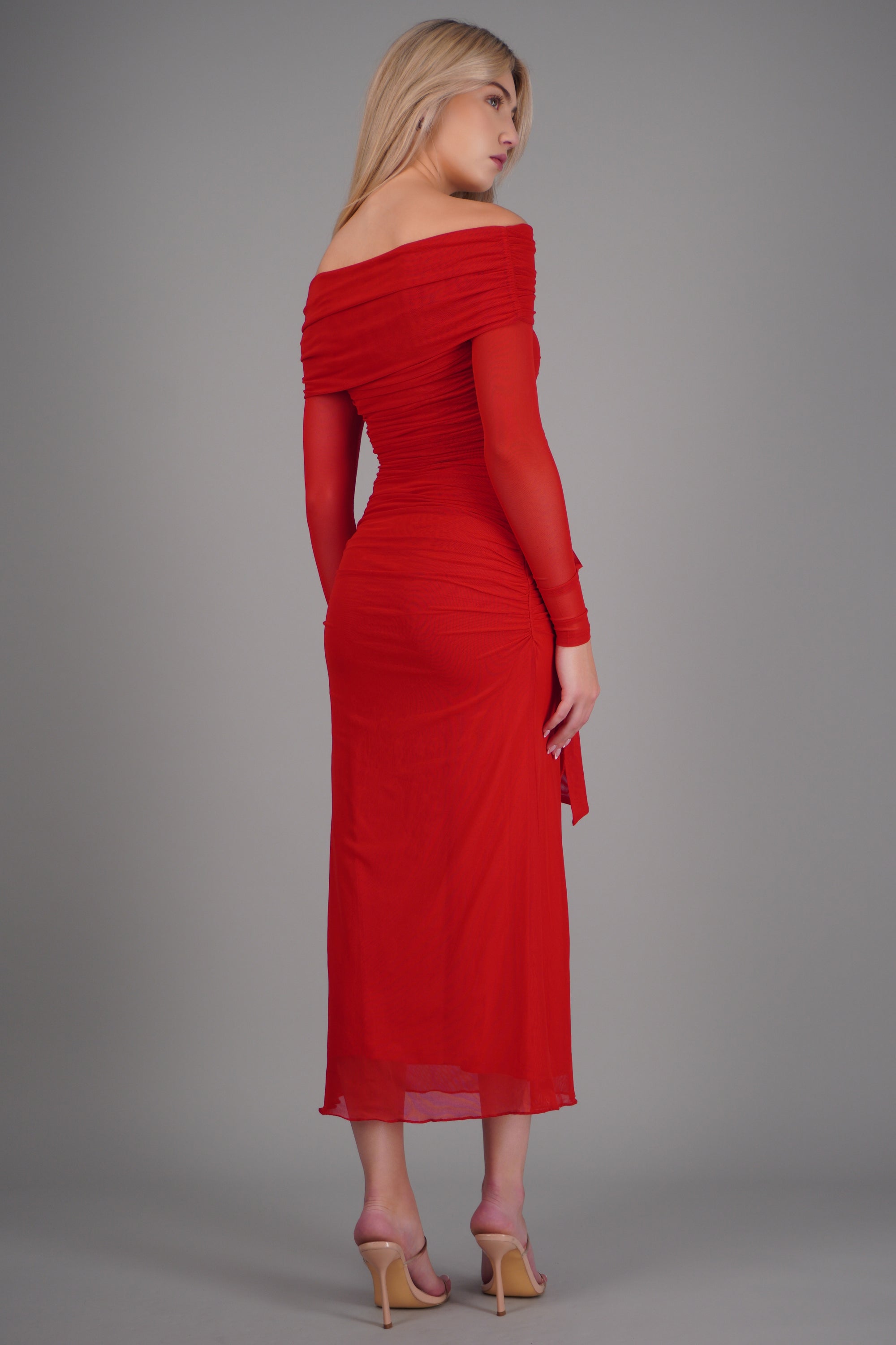 Vestido maxi de mesh con nudo ROJO