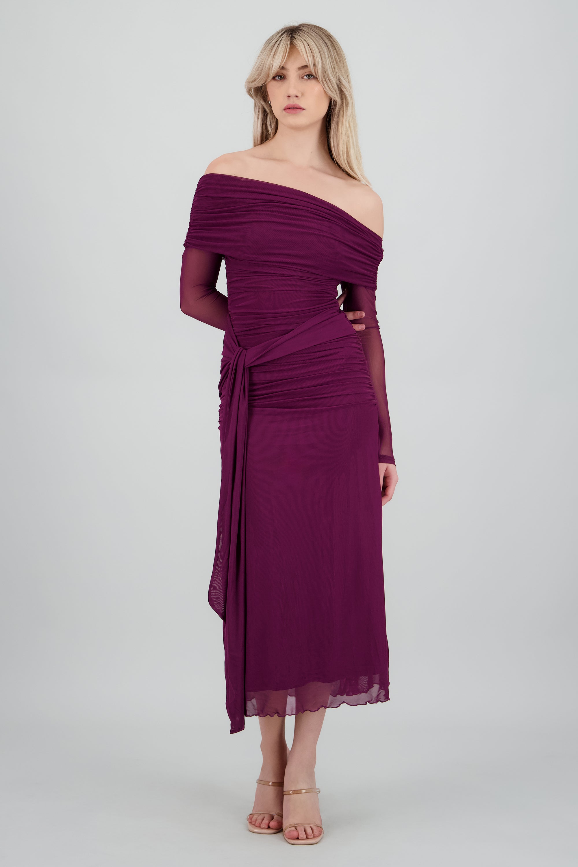 Vestido maxi de mesh con nudo VINO