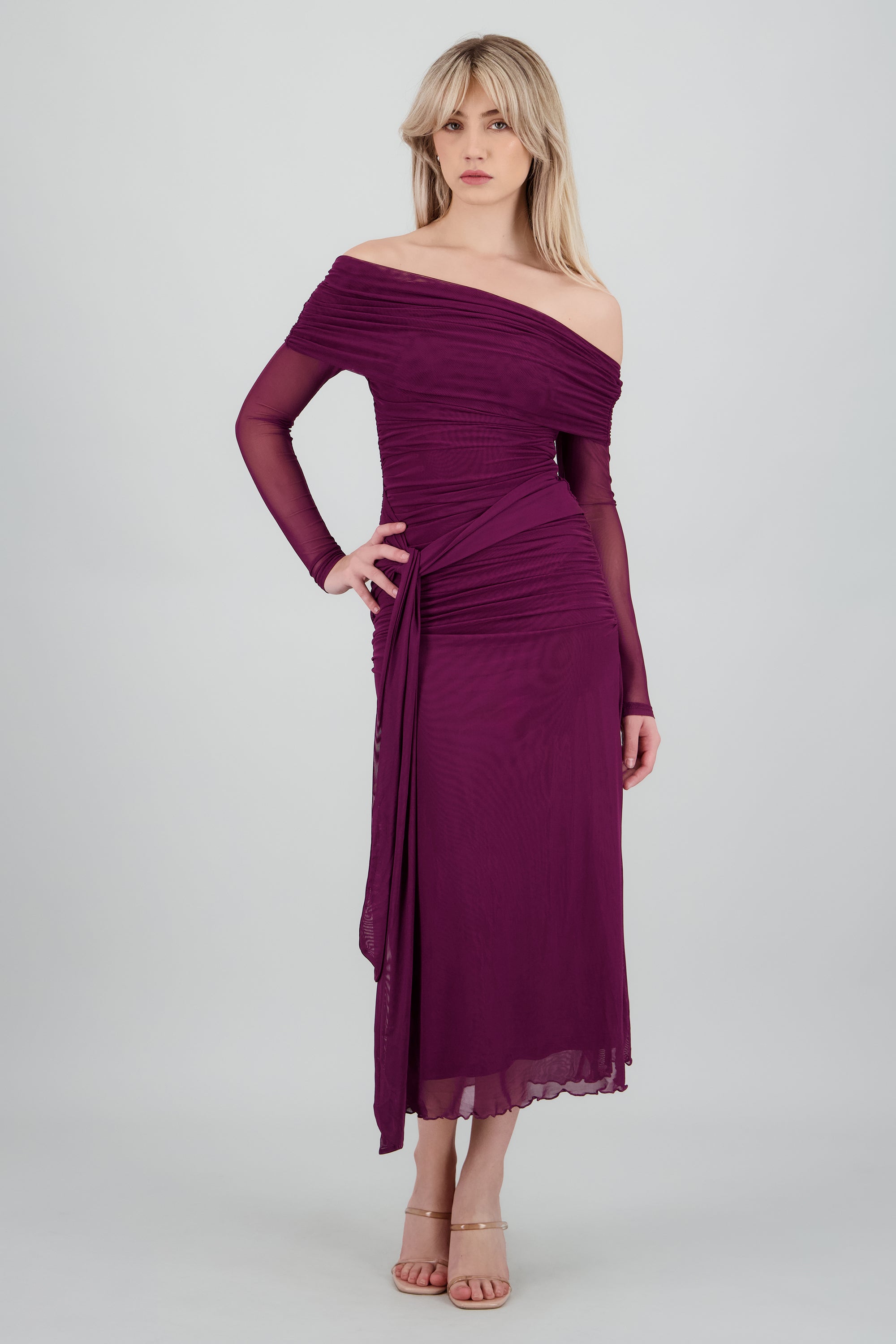 Vestido maxi de mesh con nudo VINO