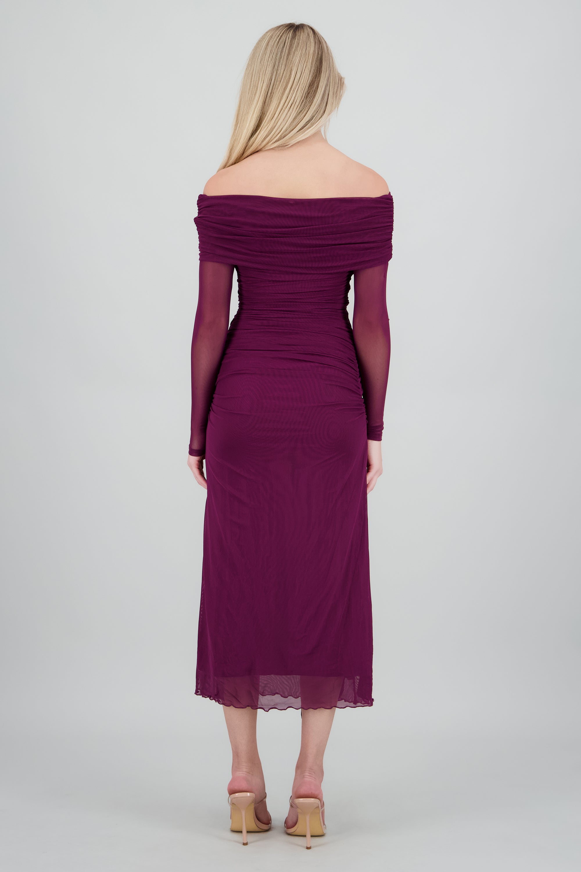 Vestido maxi de mesh con nudo VINO