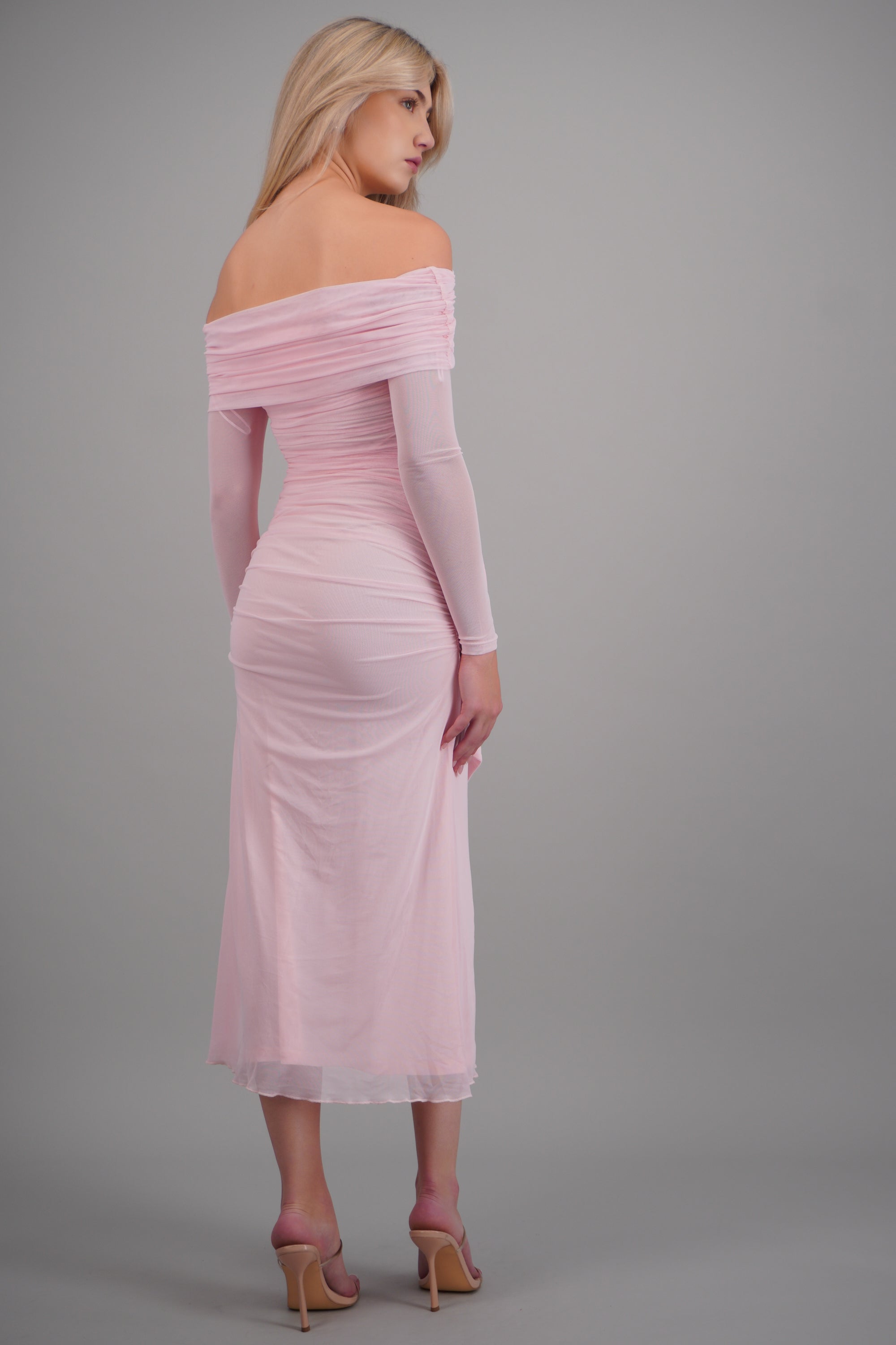 Vestido maxi de mesh con nudo ROSA PASTEL