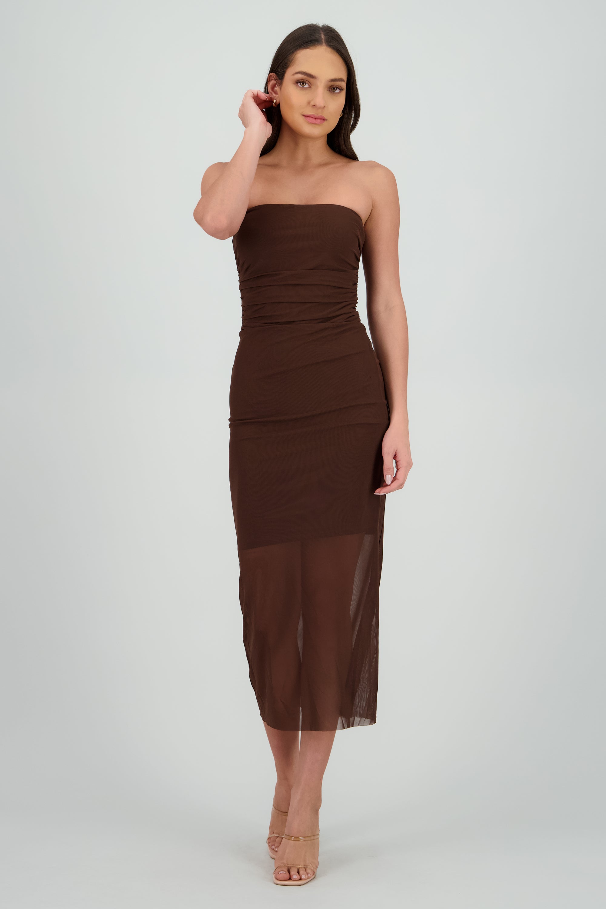 Vestido strapless liso CHOCOLATE