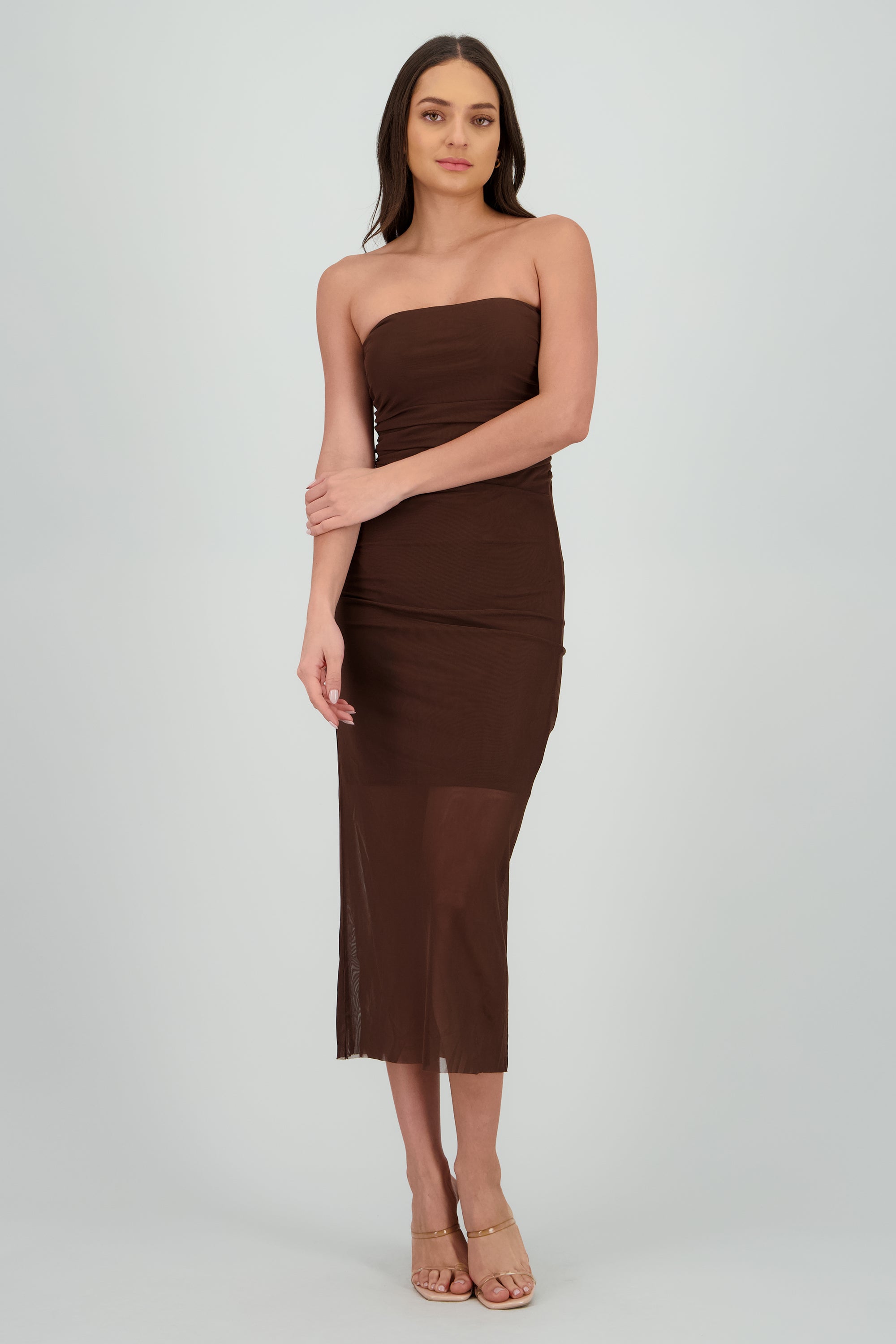 Vestido strapless liso CHOCOLATE