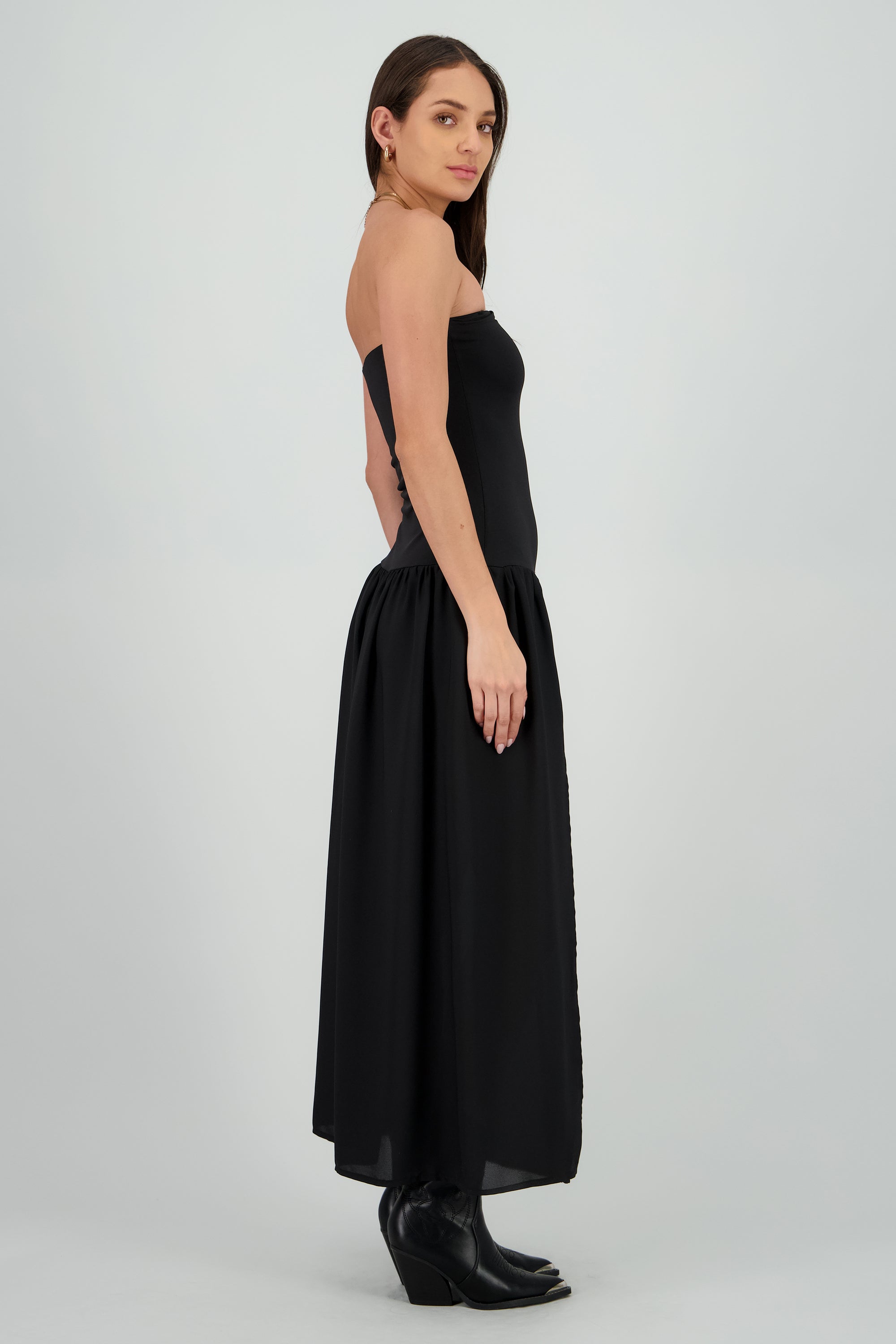Vestido strapless detalle tela NEGRO