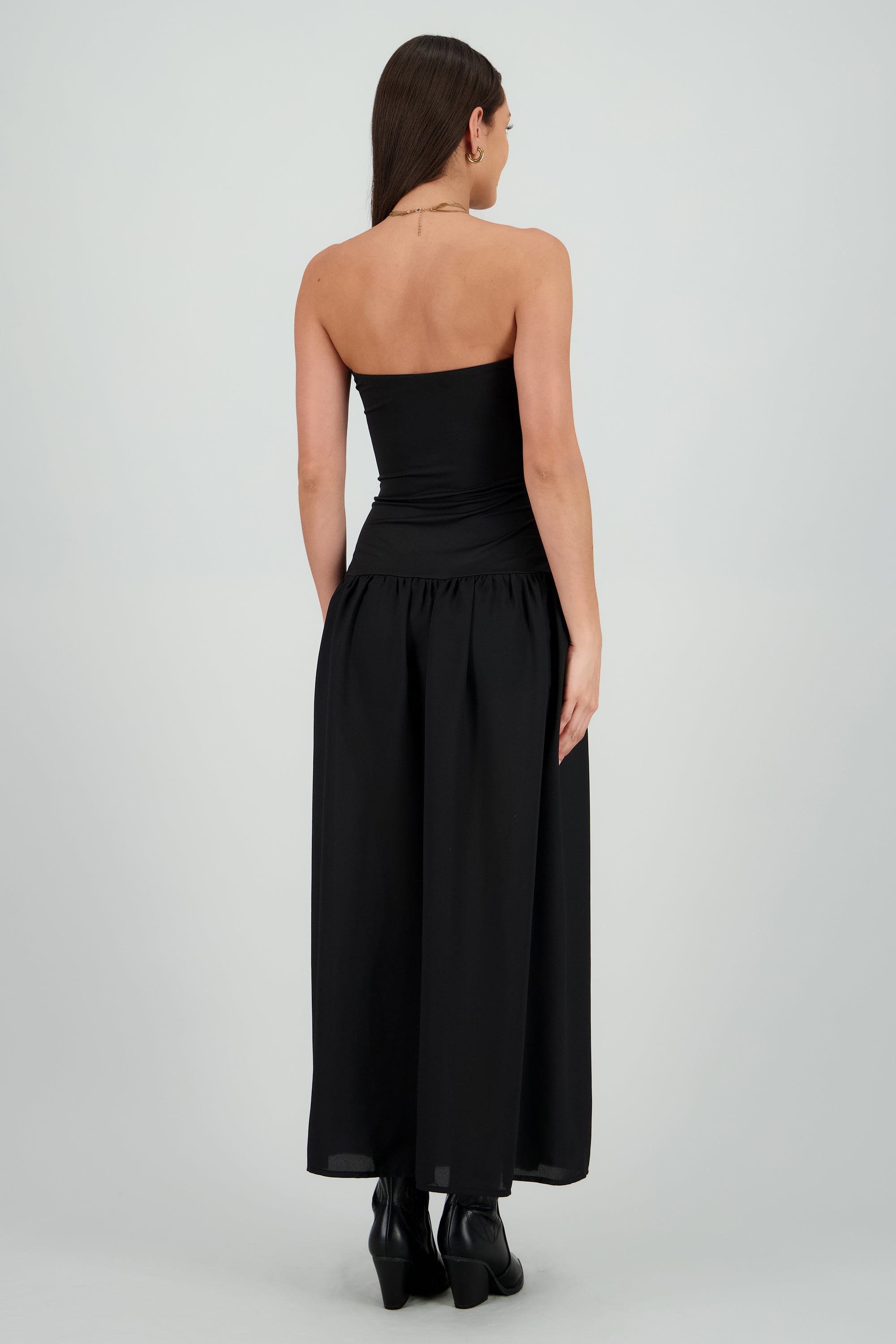 Vestido strapless detalle tela NEGRO