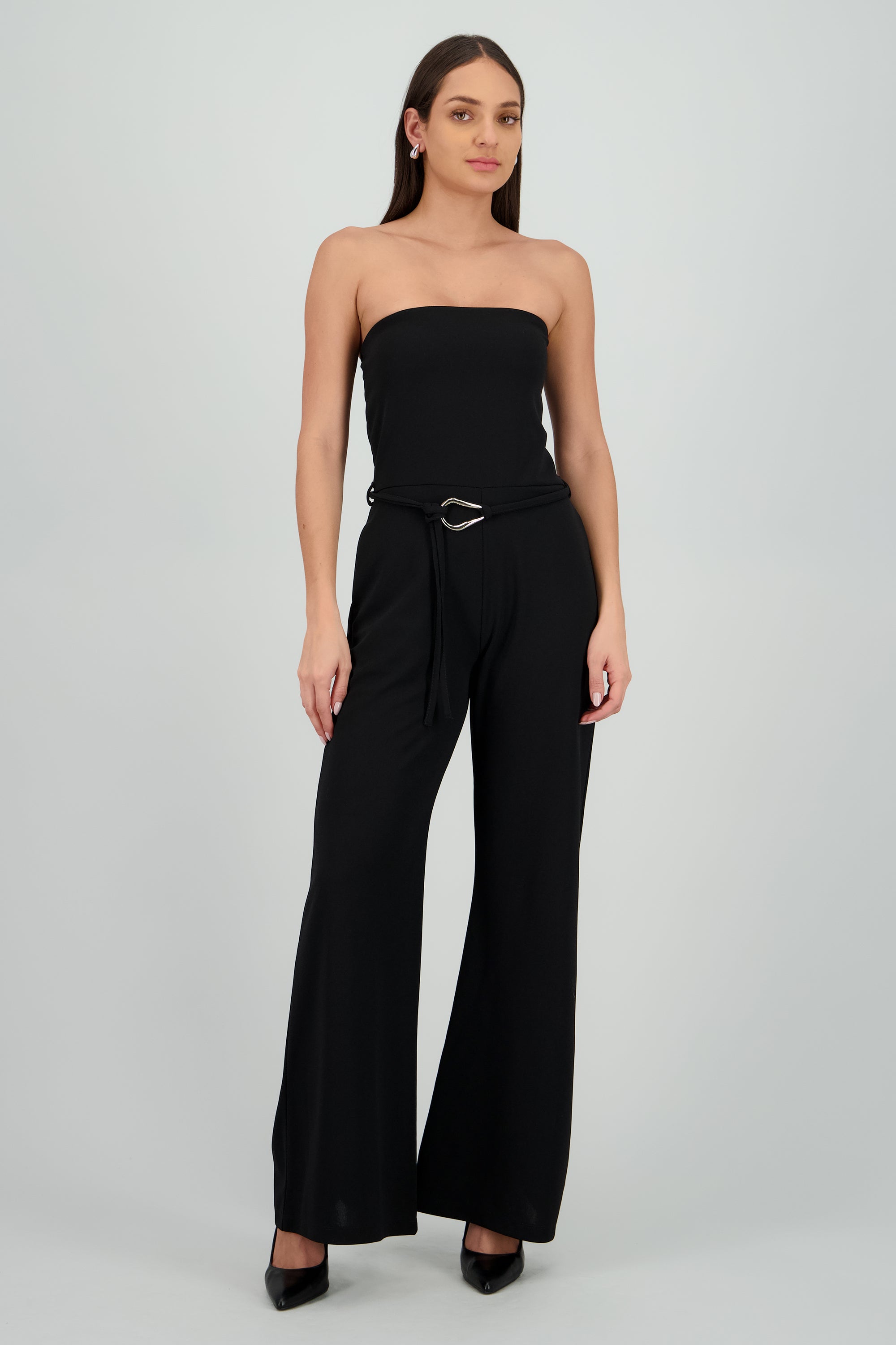 Jumpsuit strapless liso det cinturon NEGRO