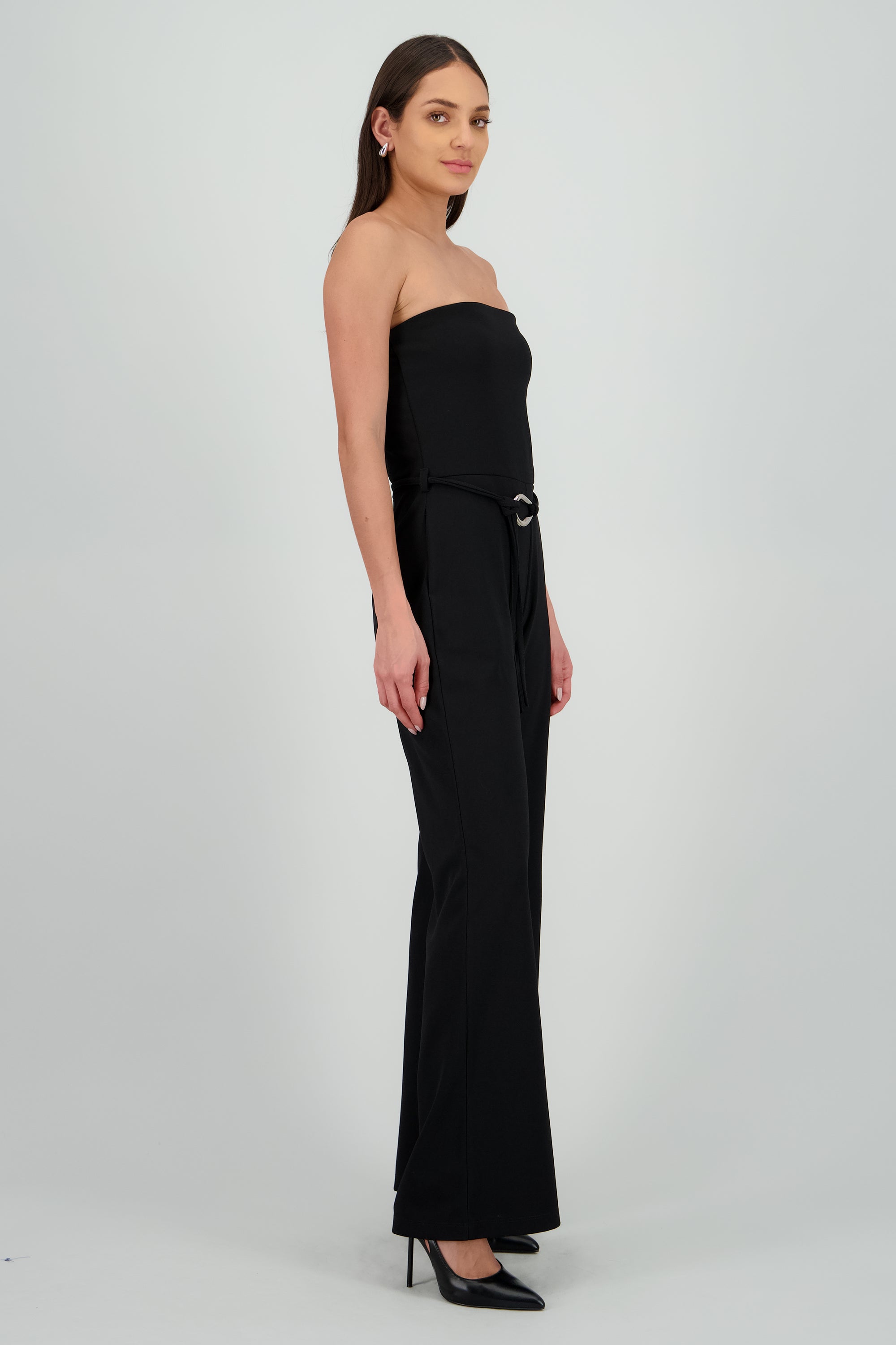 Jumpsuit strapless liso det cinturon NEGRO