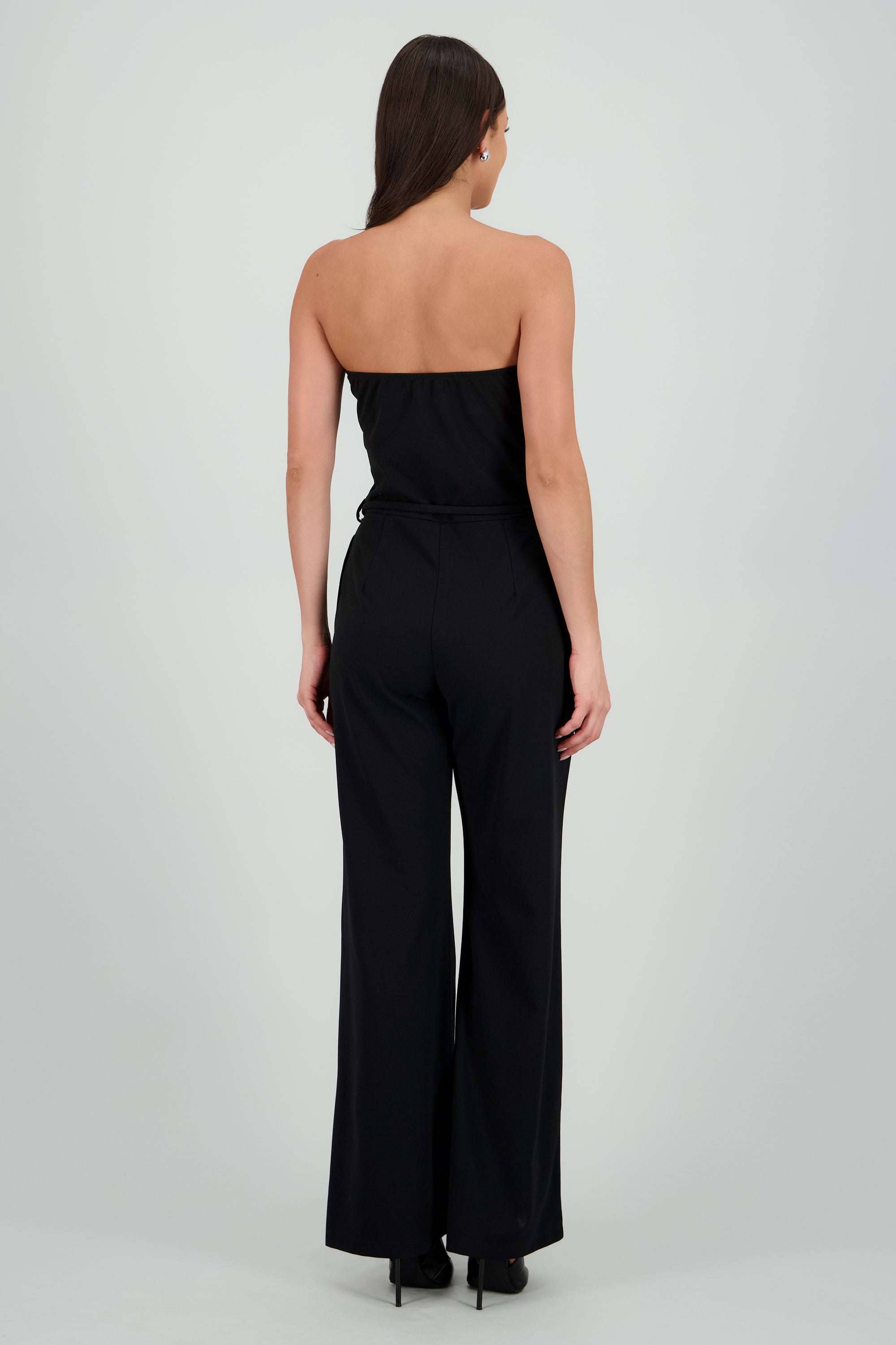 Jumpsuit strapless liso det cinturon NEGRO