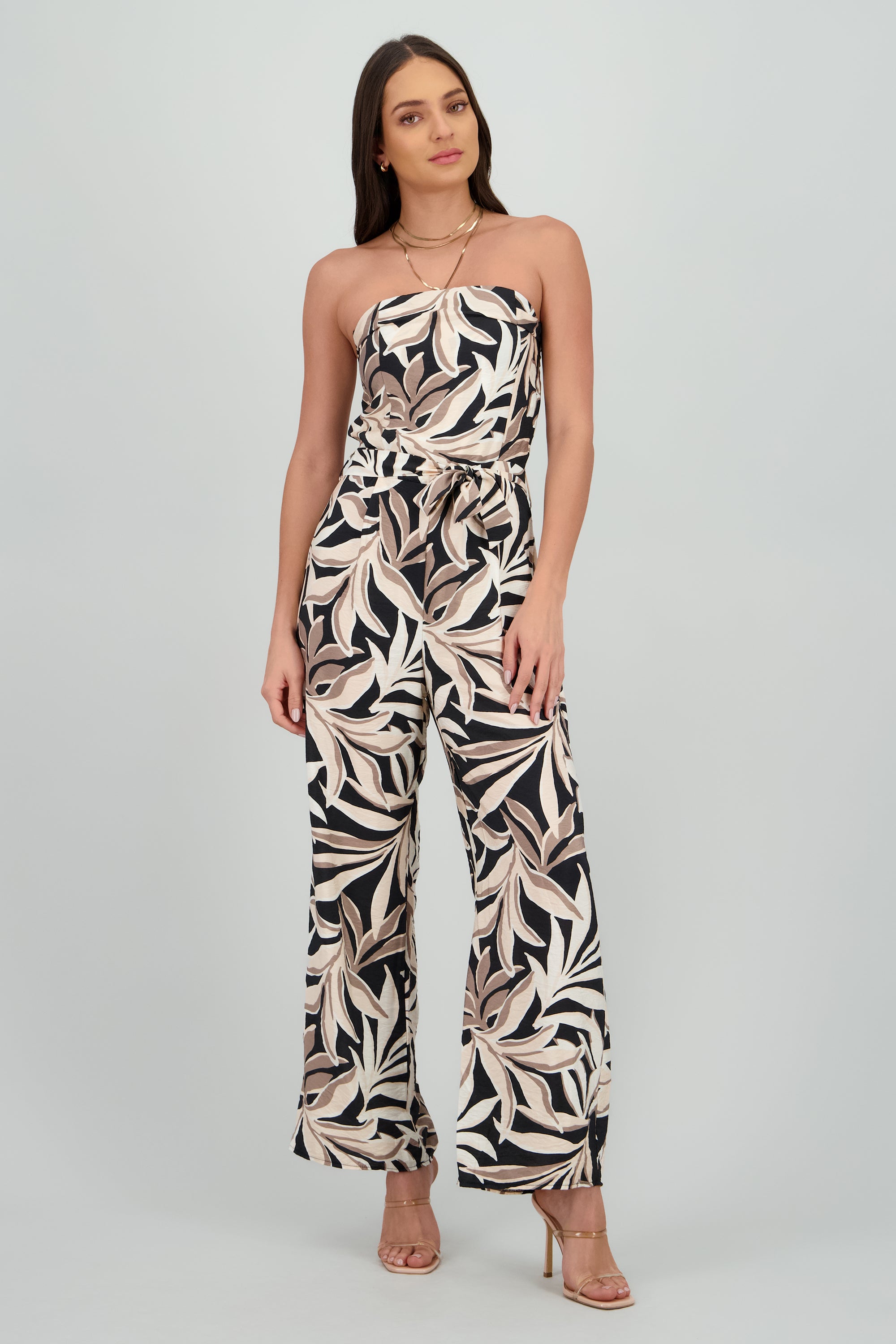 Jumpsuit strapless detalle estampado NEGRO COMBO
