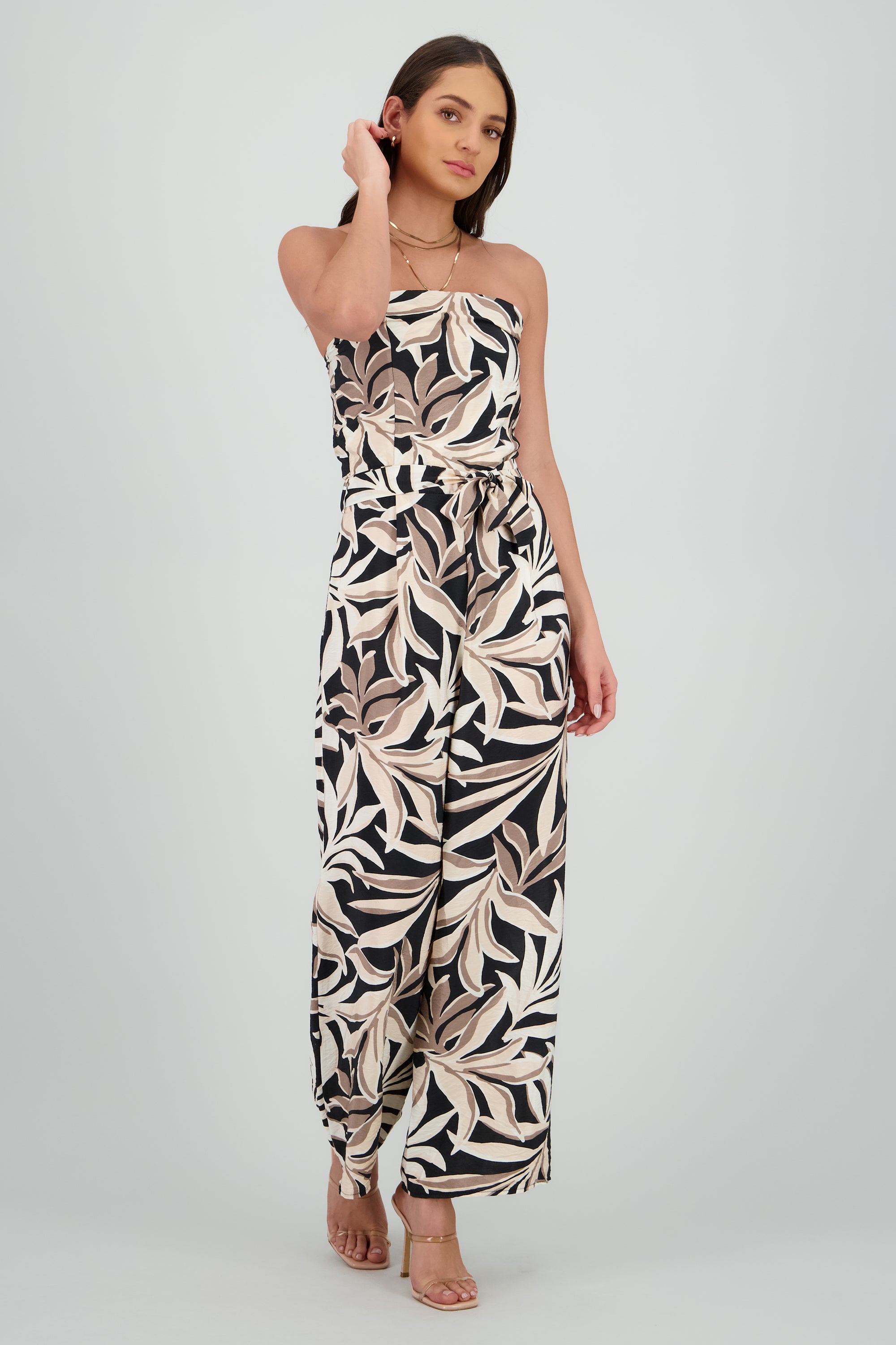Jumpsuit strapless detalle estampado NEGRO COMBO