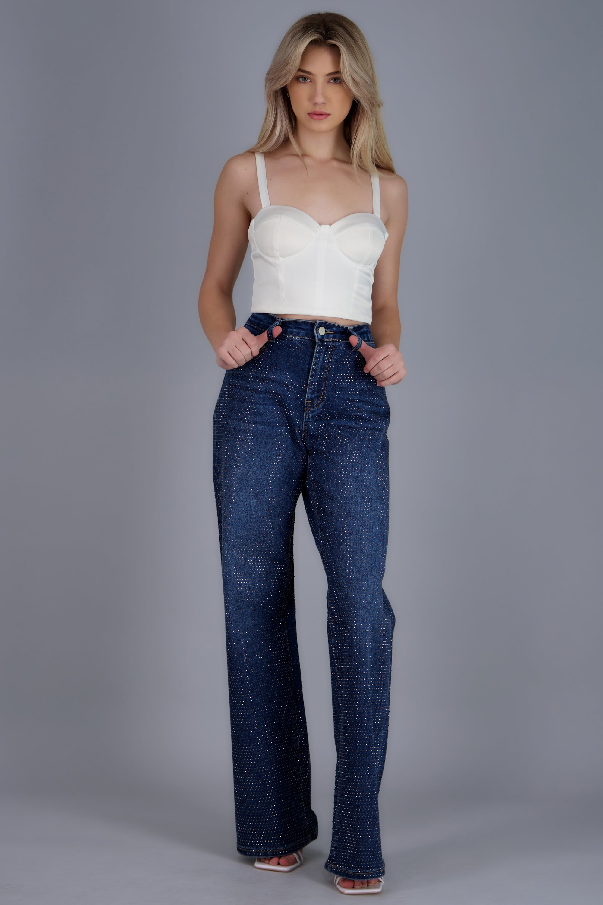 Jeans wide leg full brillo DARK WASH