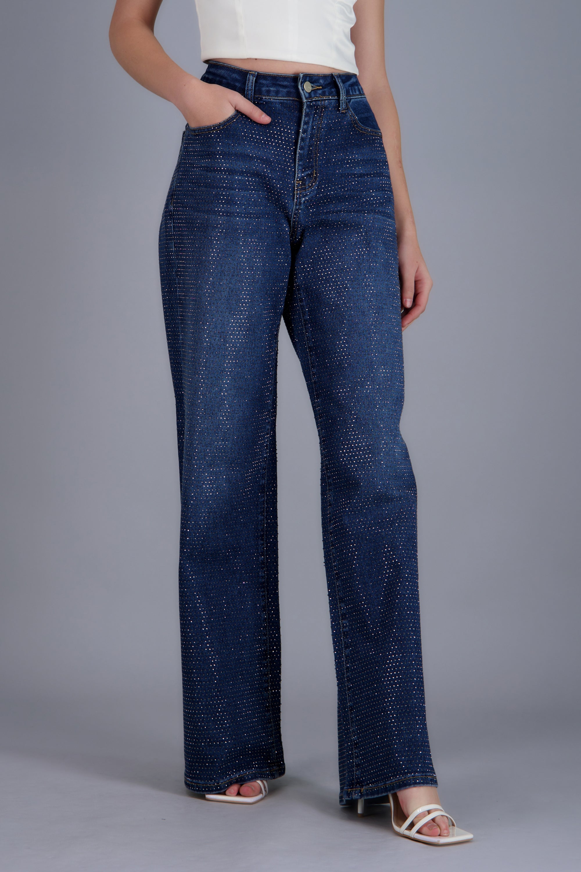 Jeans wide leg full brillo DARK WASH