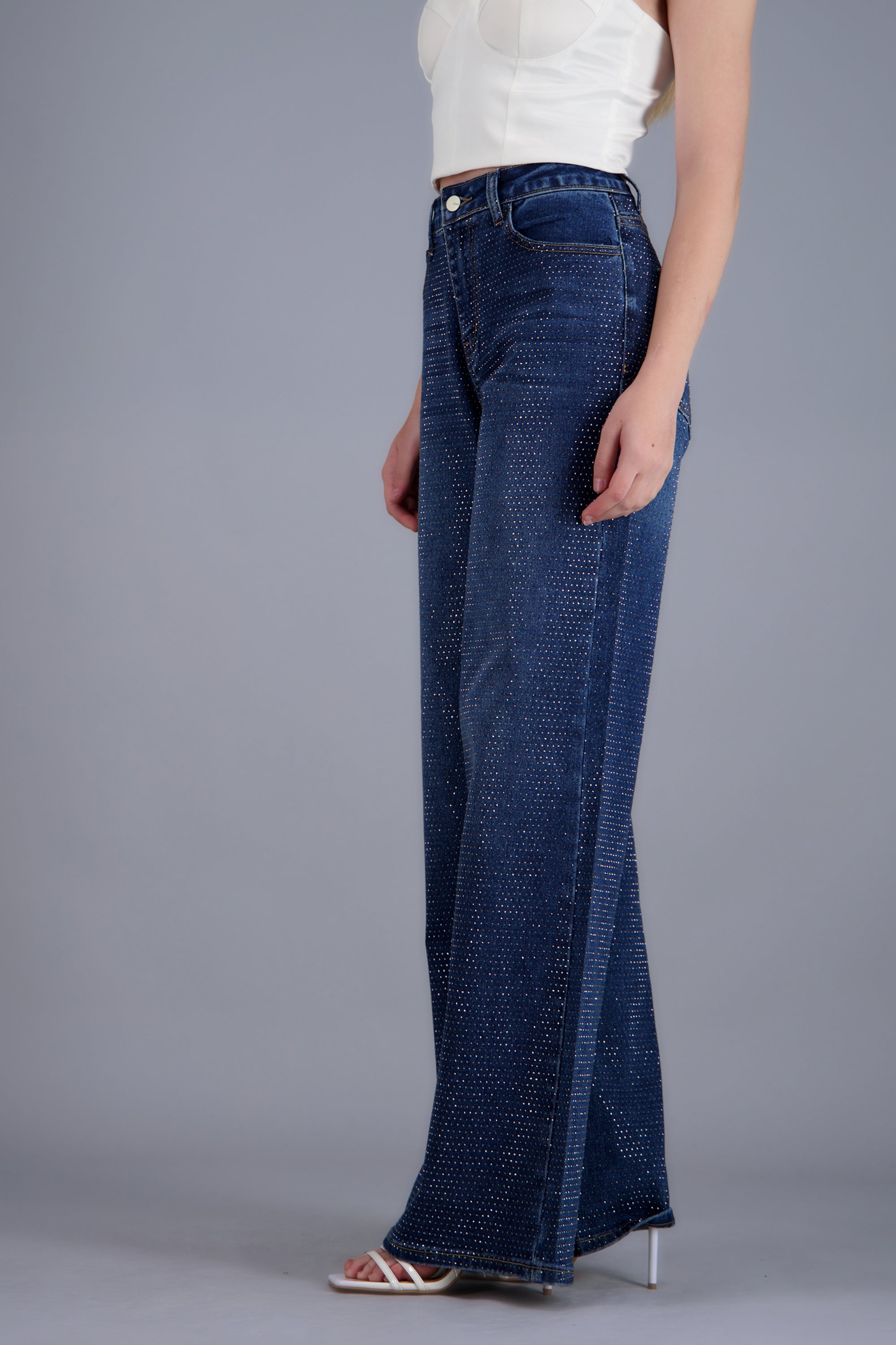 Jeans wide leg full brillo DARK WASH
