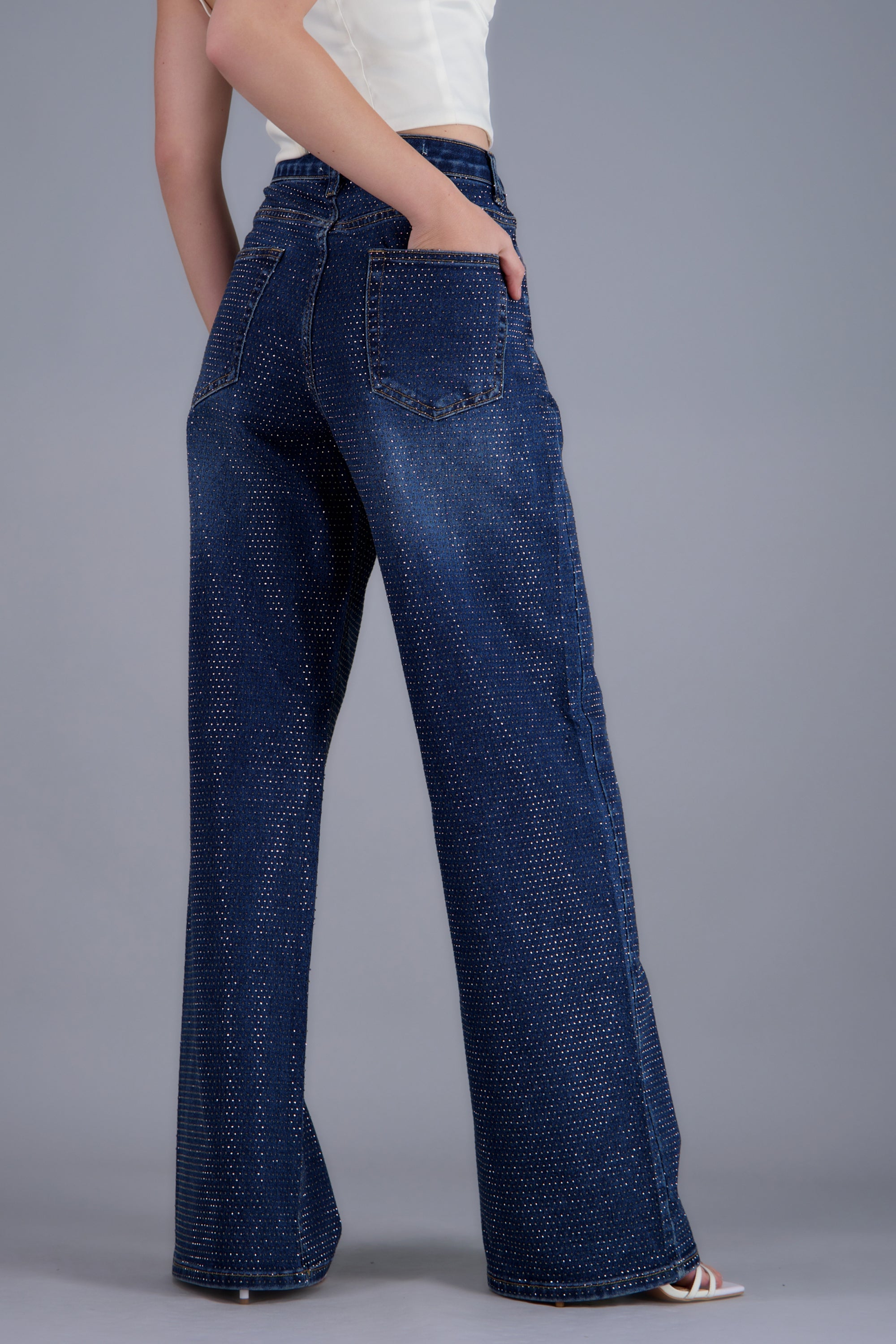 Jeans wide leg full brillo DARK WASH