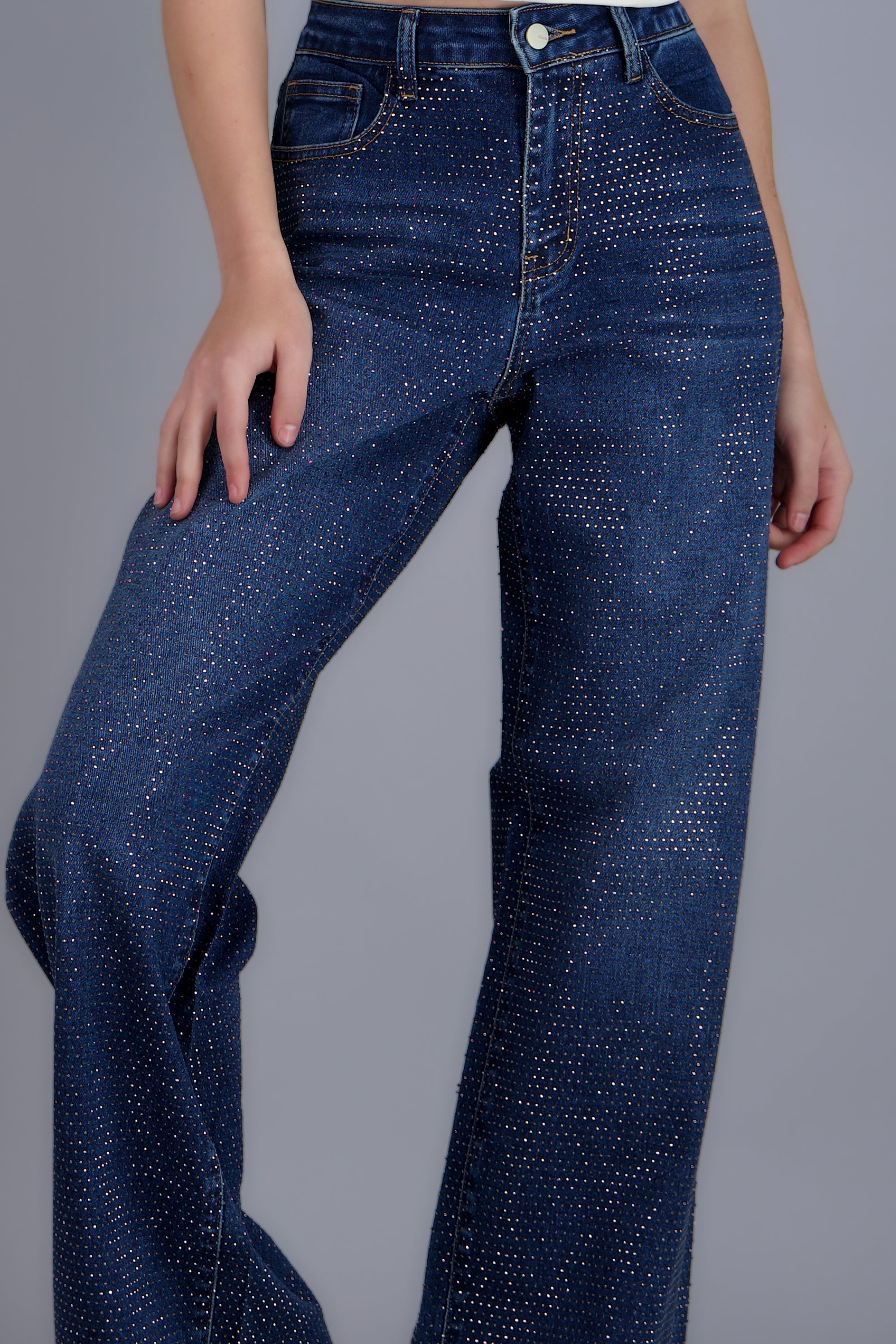 Jeans wide leg full brillo DARK WASH