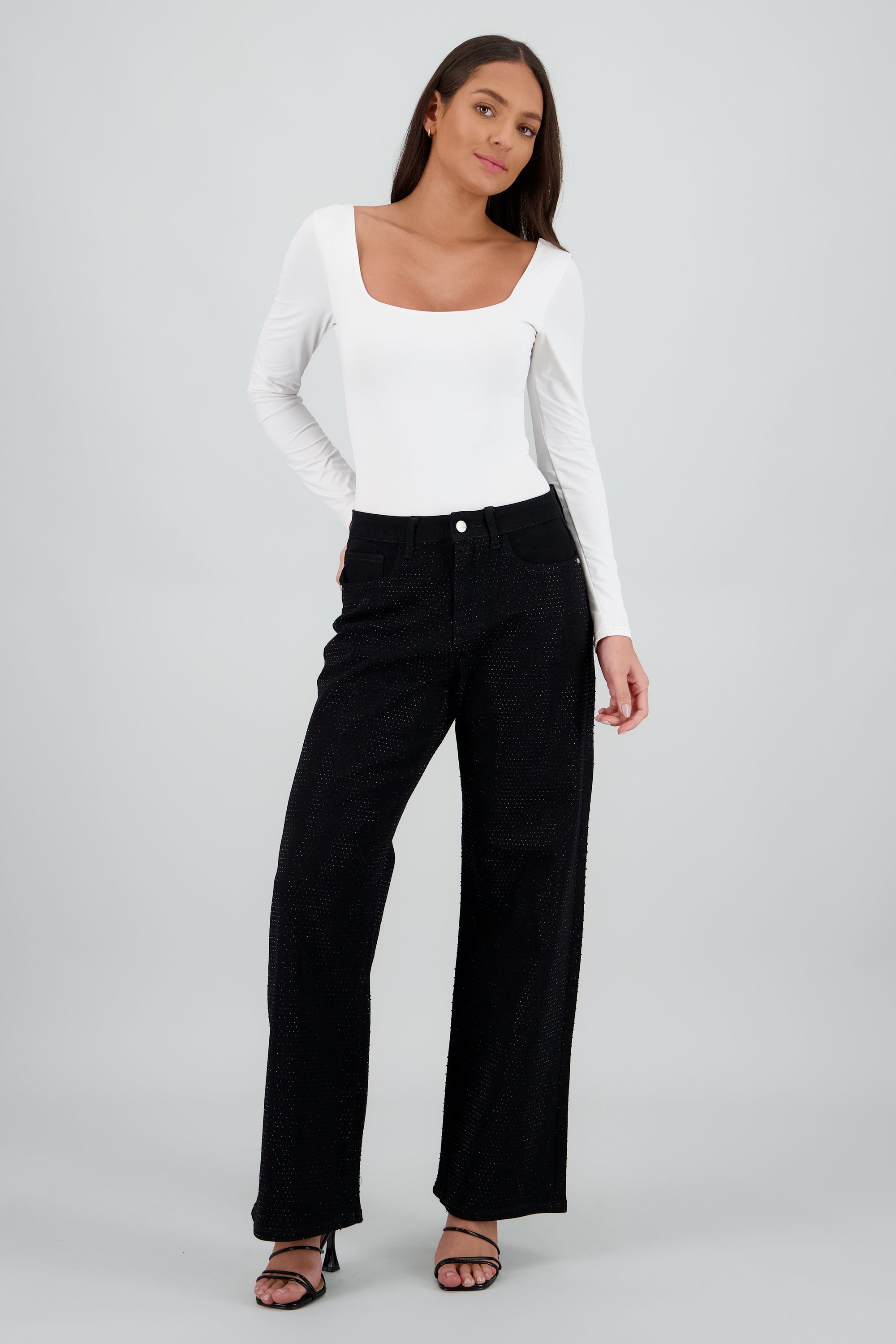 Jeans wide leg full brillo NEGRO