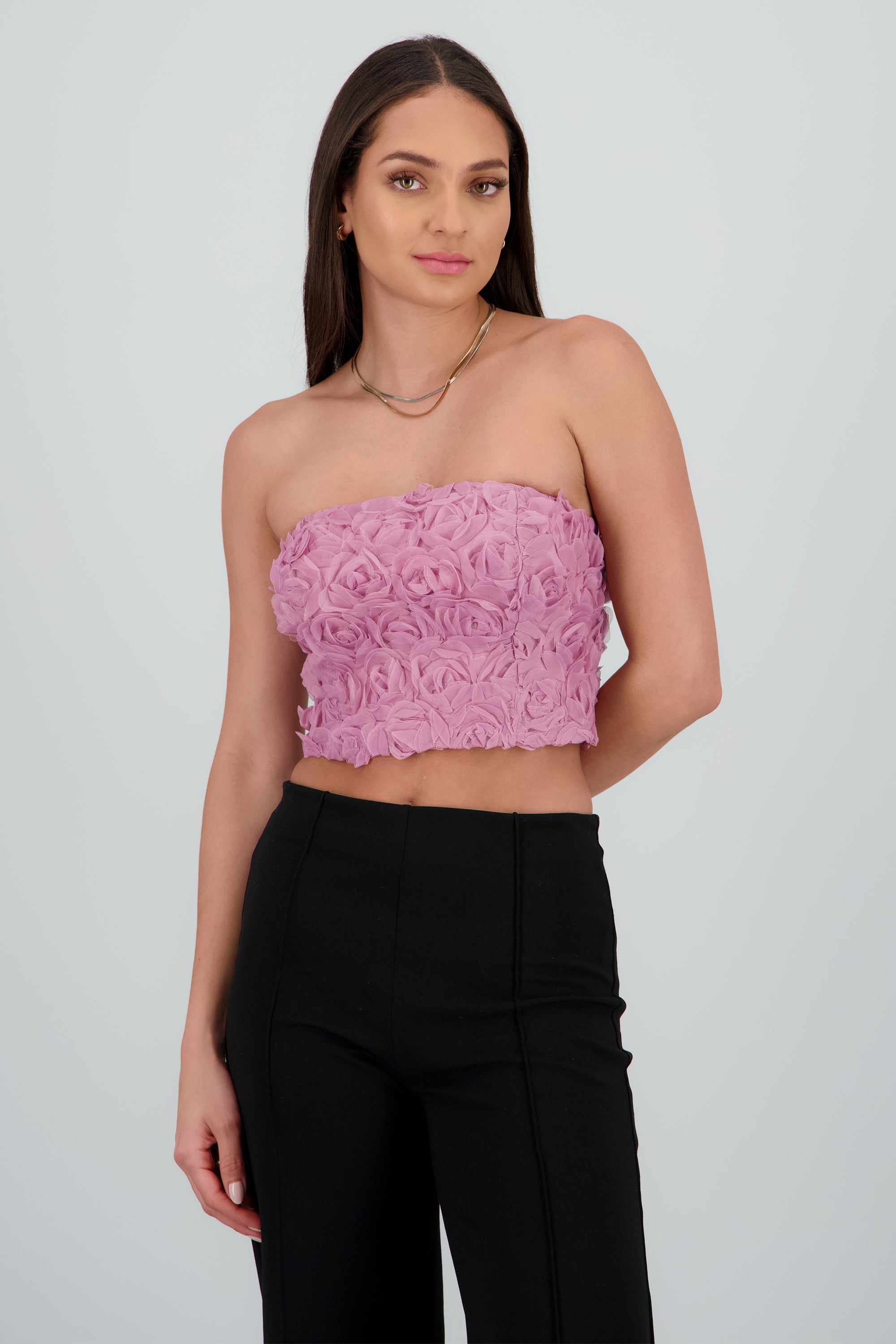 Top strapless flores PALO DE ROSA
