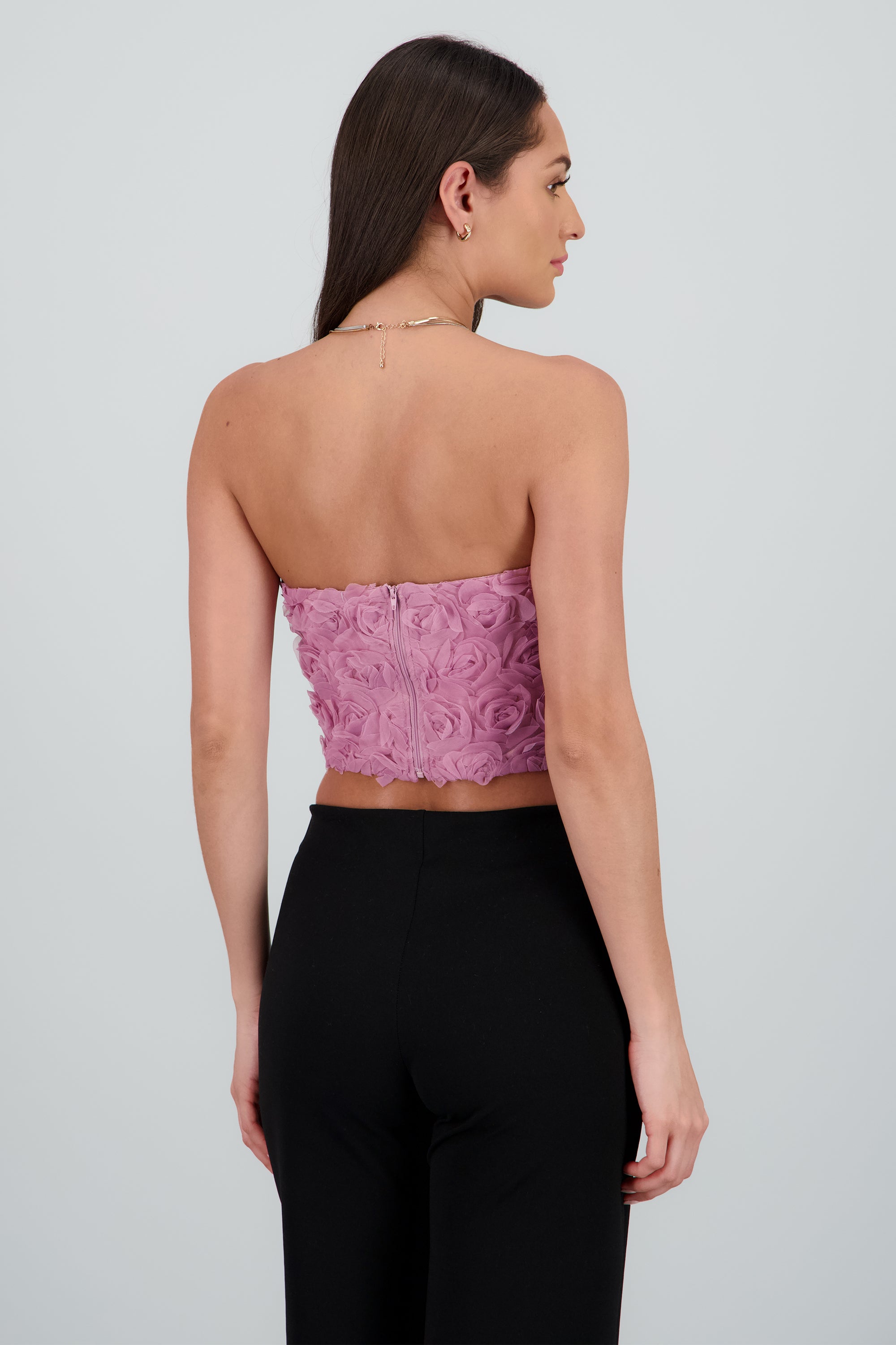 Top strapless flores PALO DE ROSA