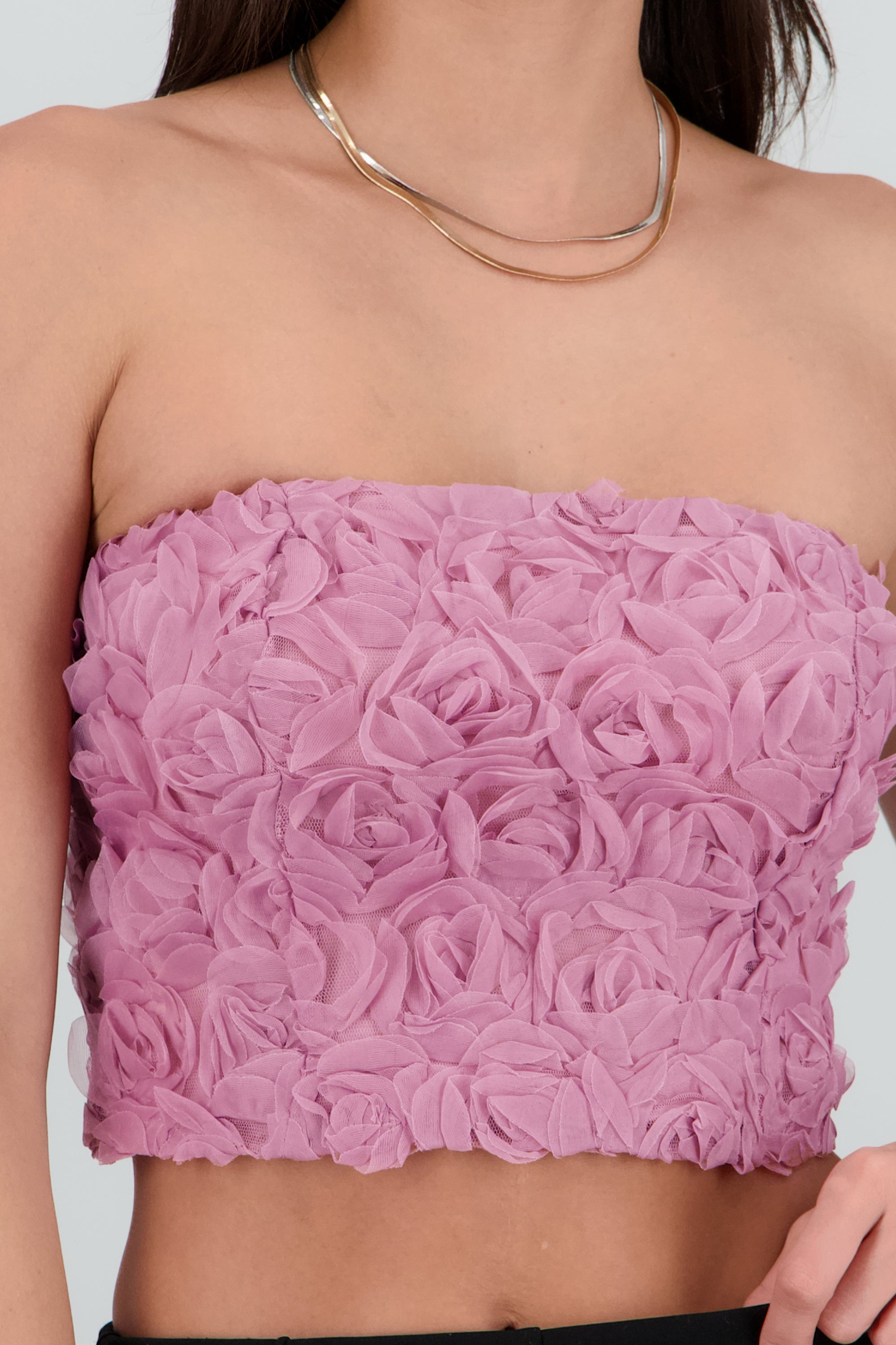 Top strapless flores PALO DE ROSA