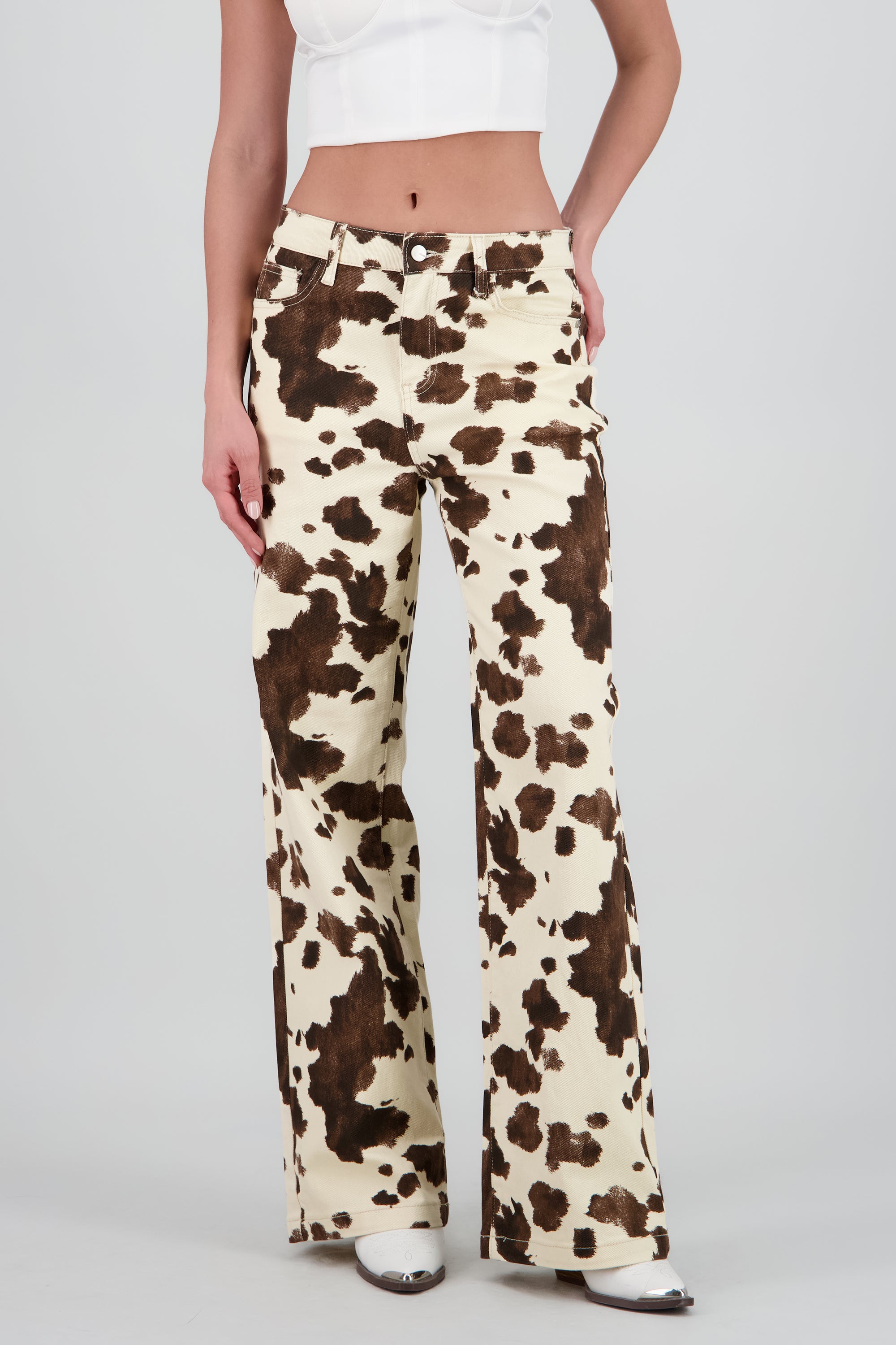 Jeans wide leg print vaca CAFE COMBO