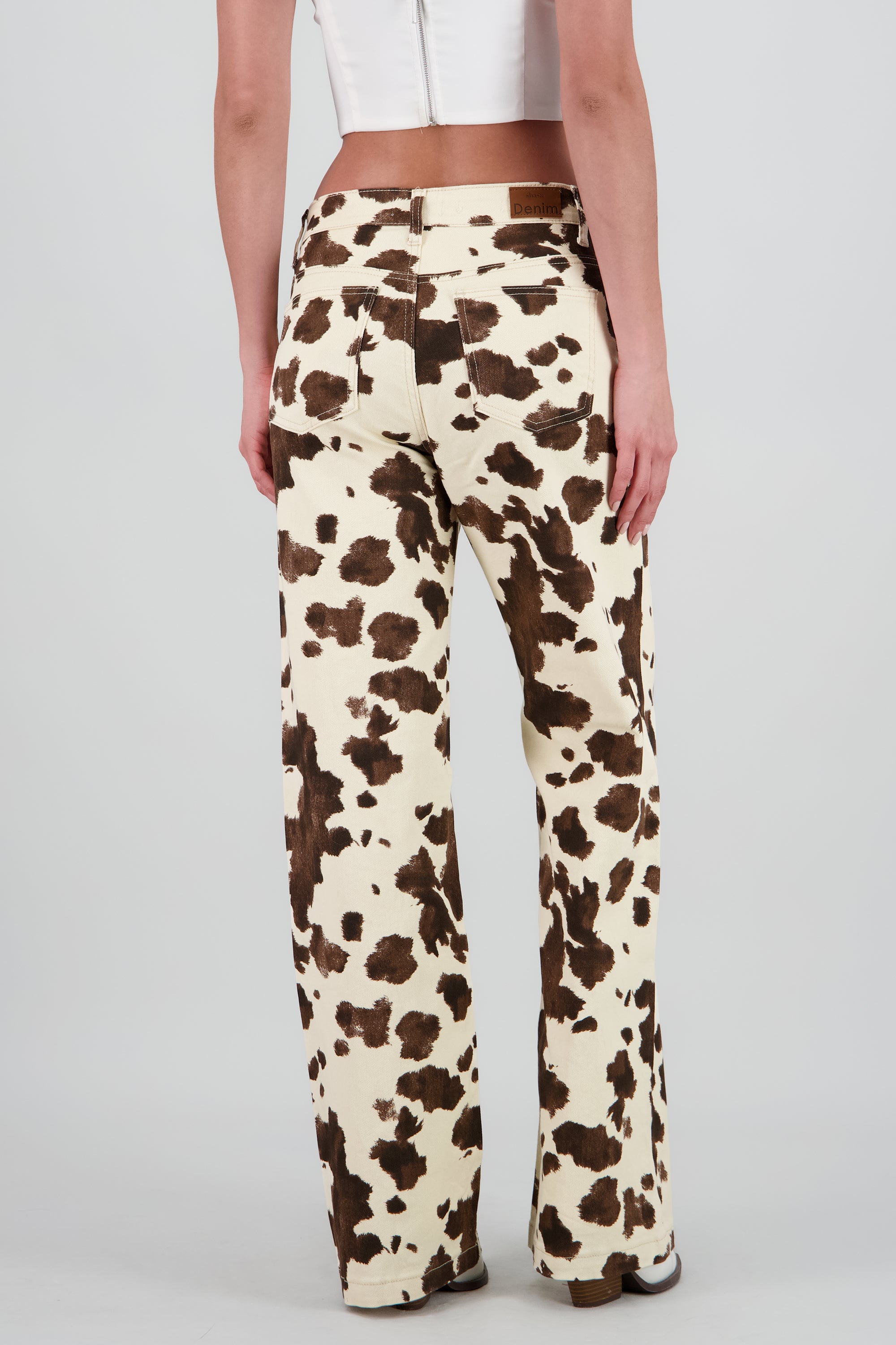 Jeans wide leg print vaca CAFE COMBO