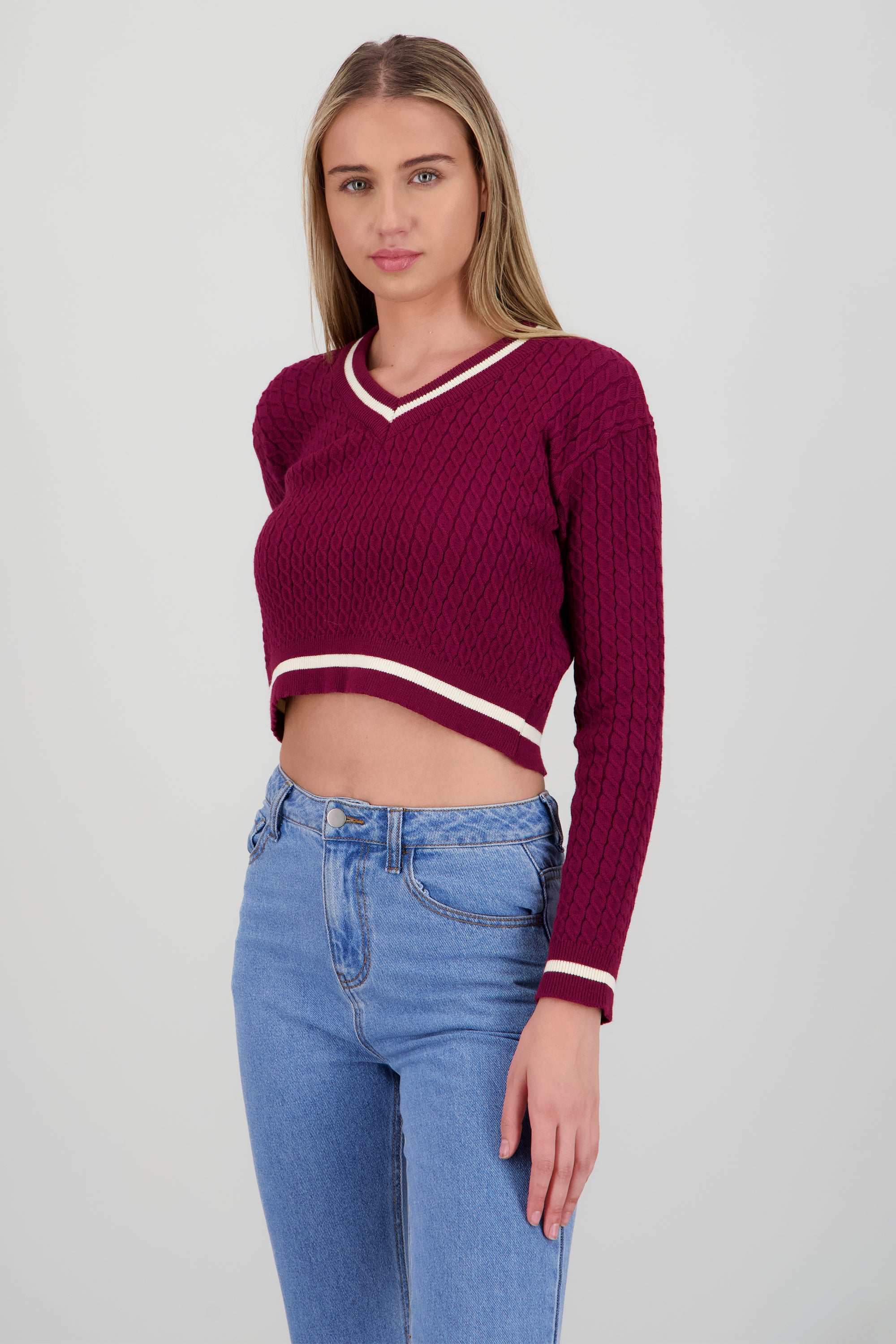 Sueter cardigan con contraste VINO COMBO