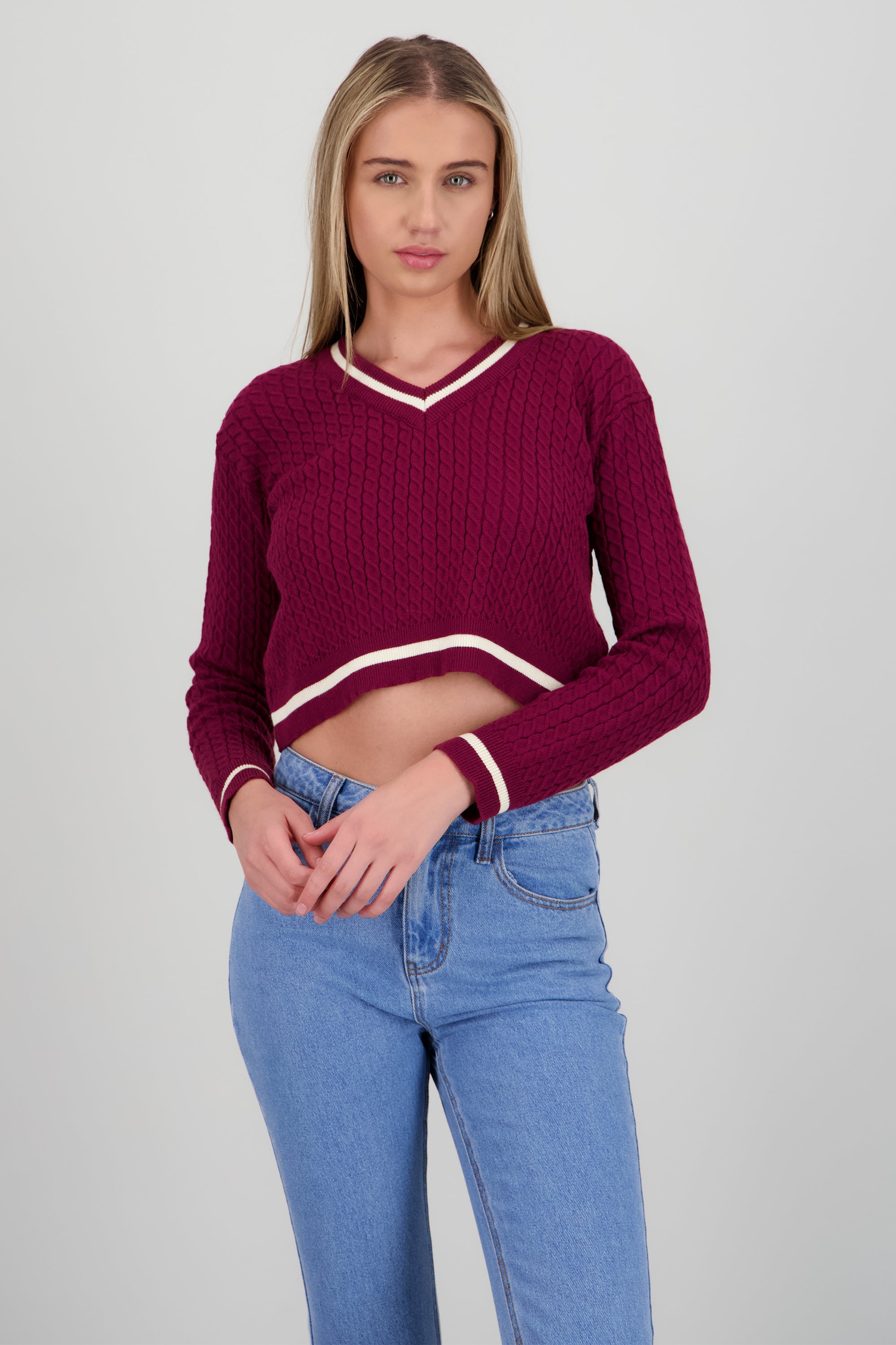 Sueter cardigan con contraste VINO COMBO