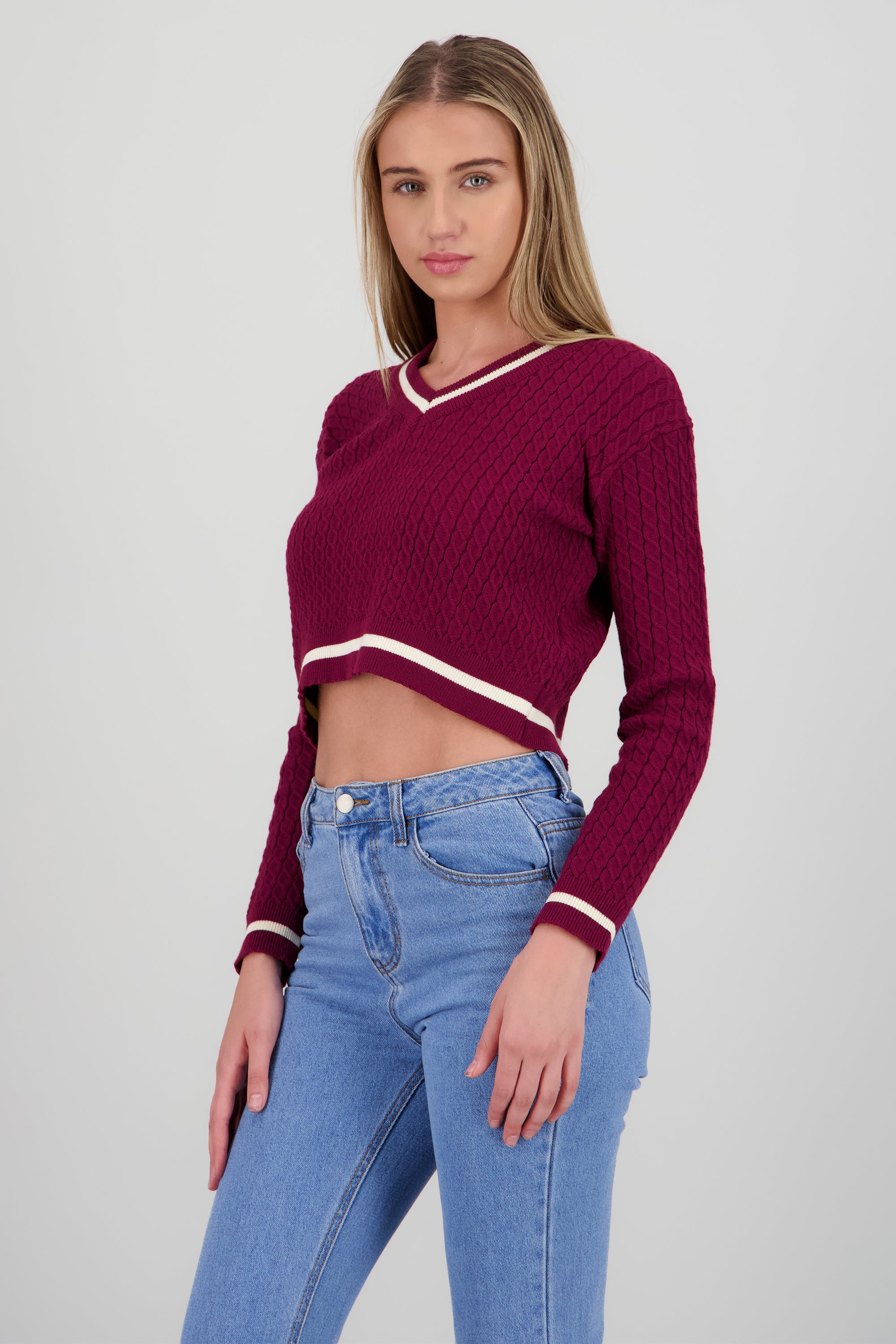 Sueter cardigan con contraste VINO COMBO